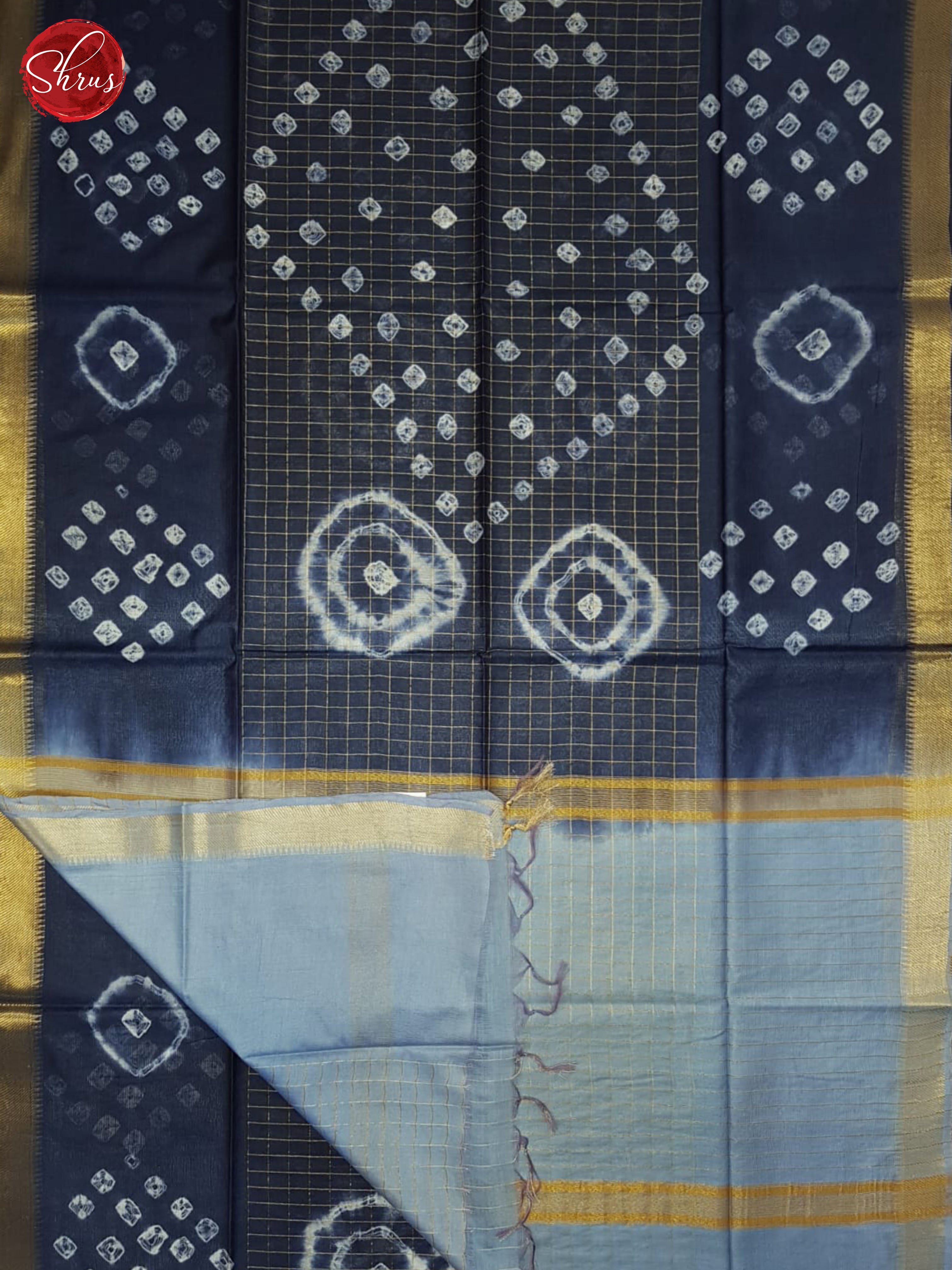 Navy Blue & Blue - Shibori Saree - Shop on ShrusEternity.com