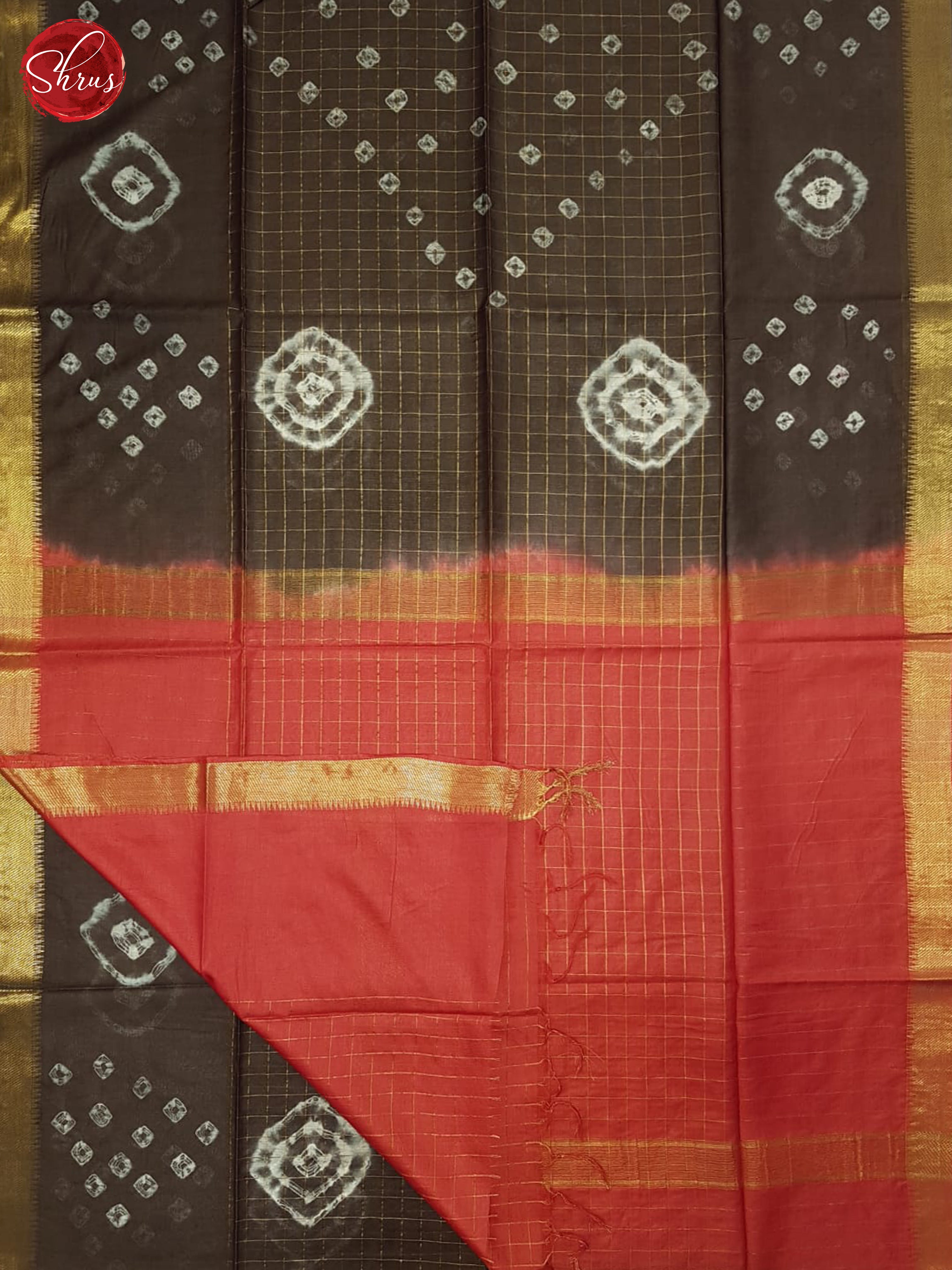 Brown And Red- Shibori saree - Shop on ShrusEternity.com