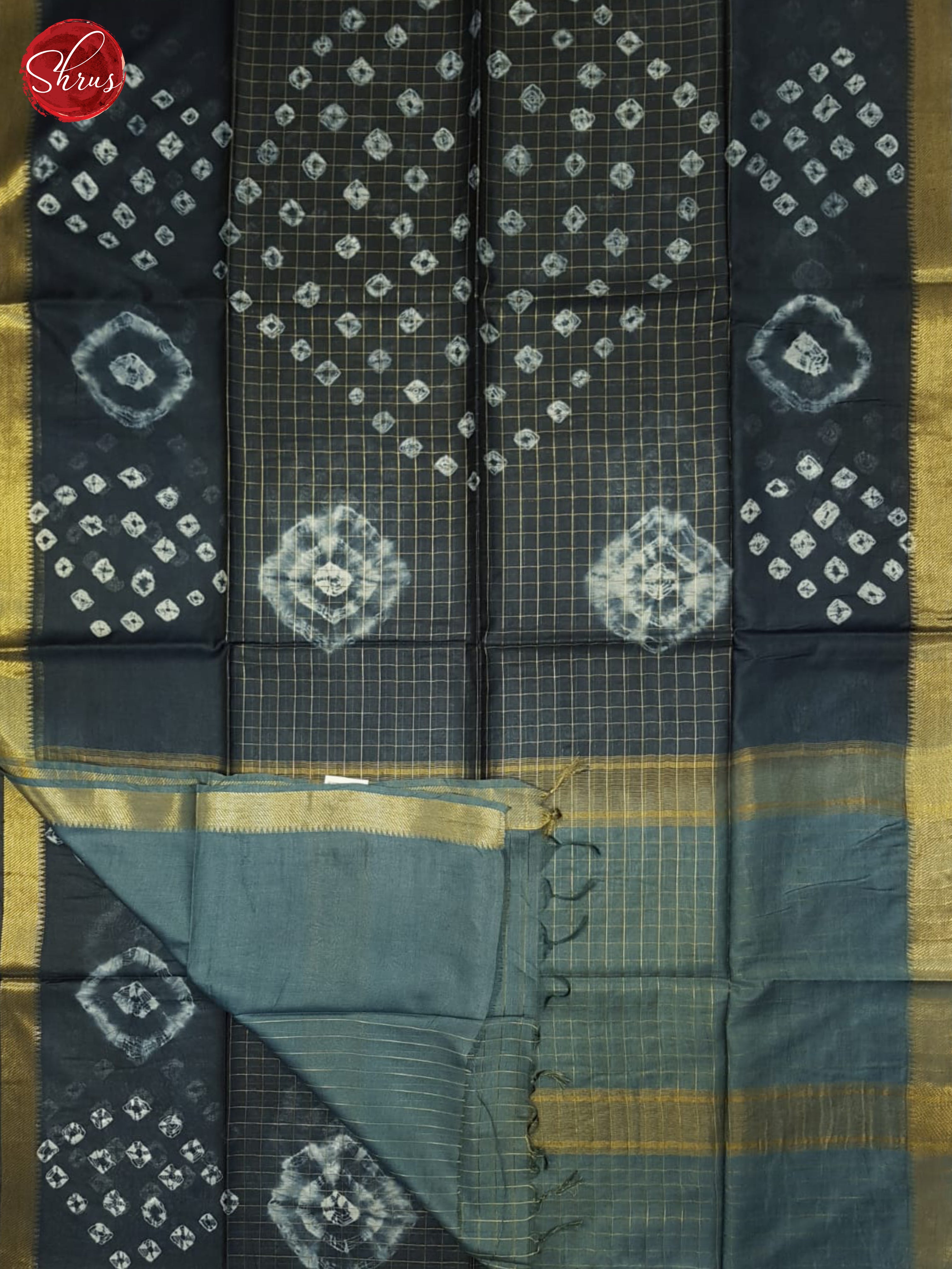 Bluish Grey & Grey - Shibori saree - Shop on ShrusEternity.com