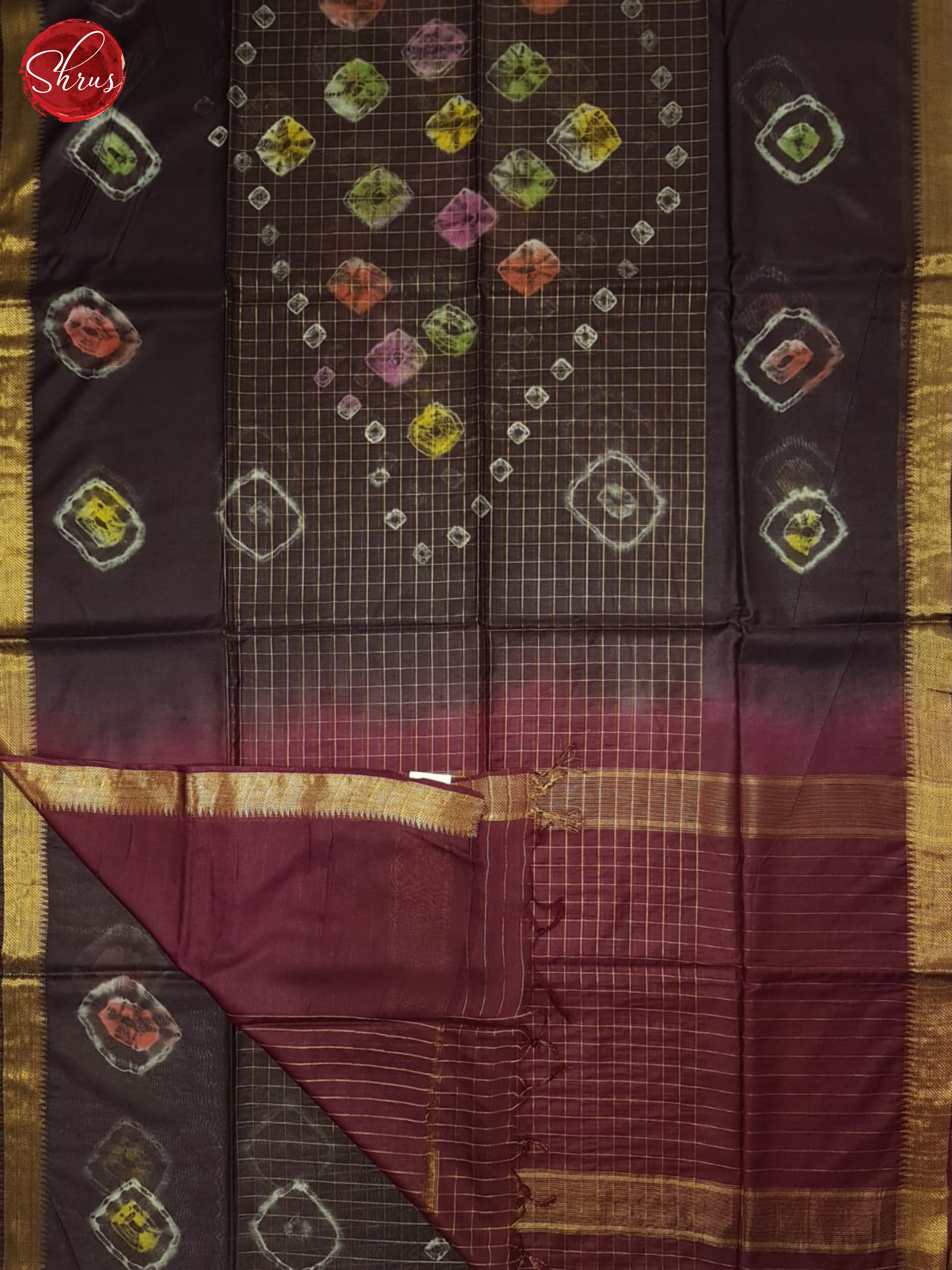 Brown And Maoon- Shibori saree - Shop on ShrusEternity.com