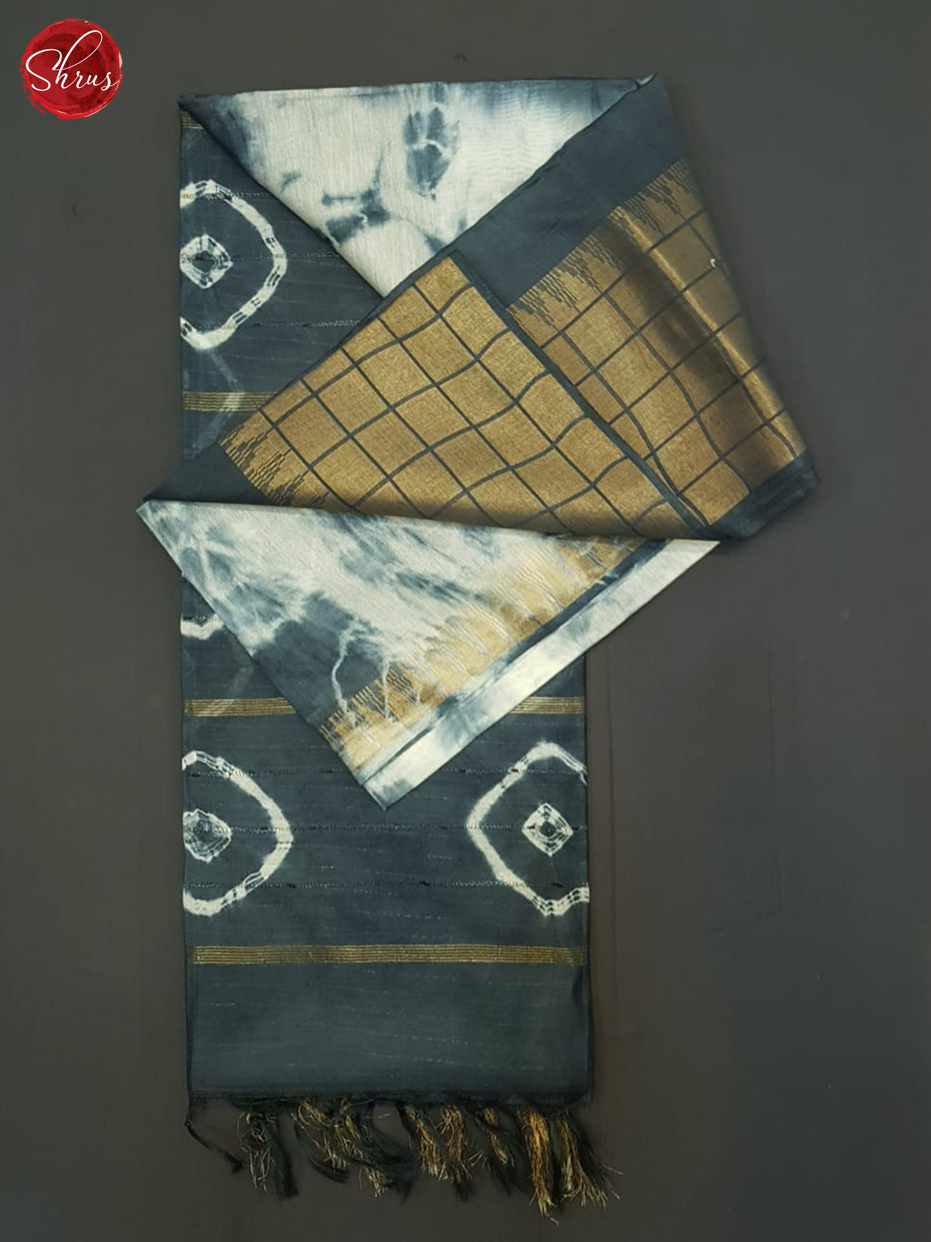 Cream And Bluish Grey- Shibori saree - Shop on ShrusEternity.com