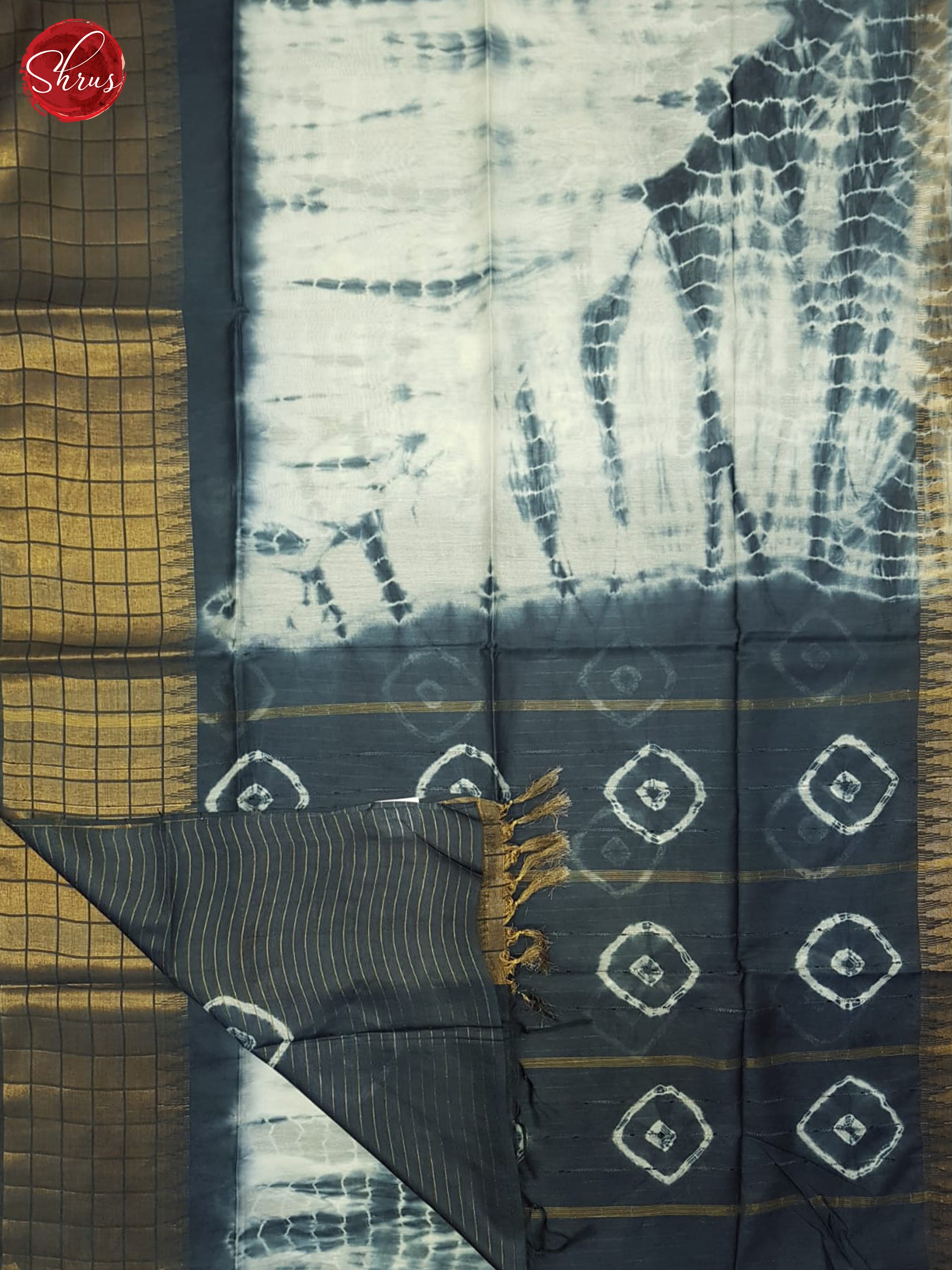 Cream And Bluish Grey- Shibori saree - Shop on ShrusEternity.com