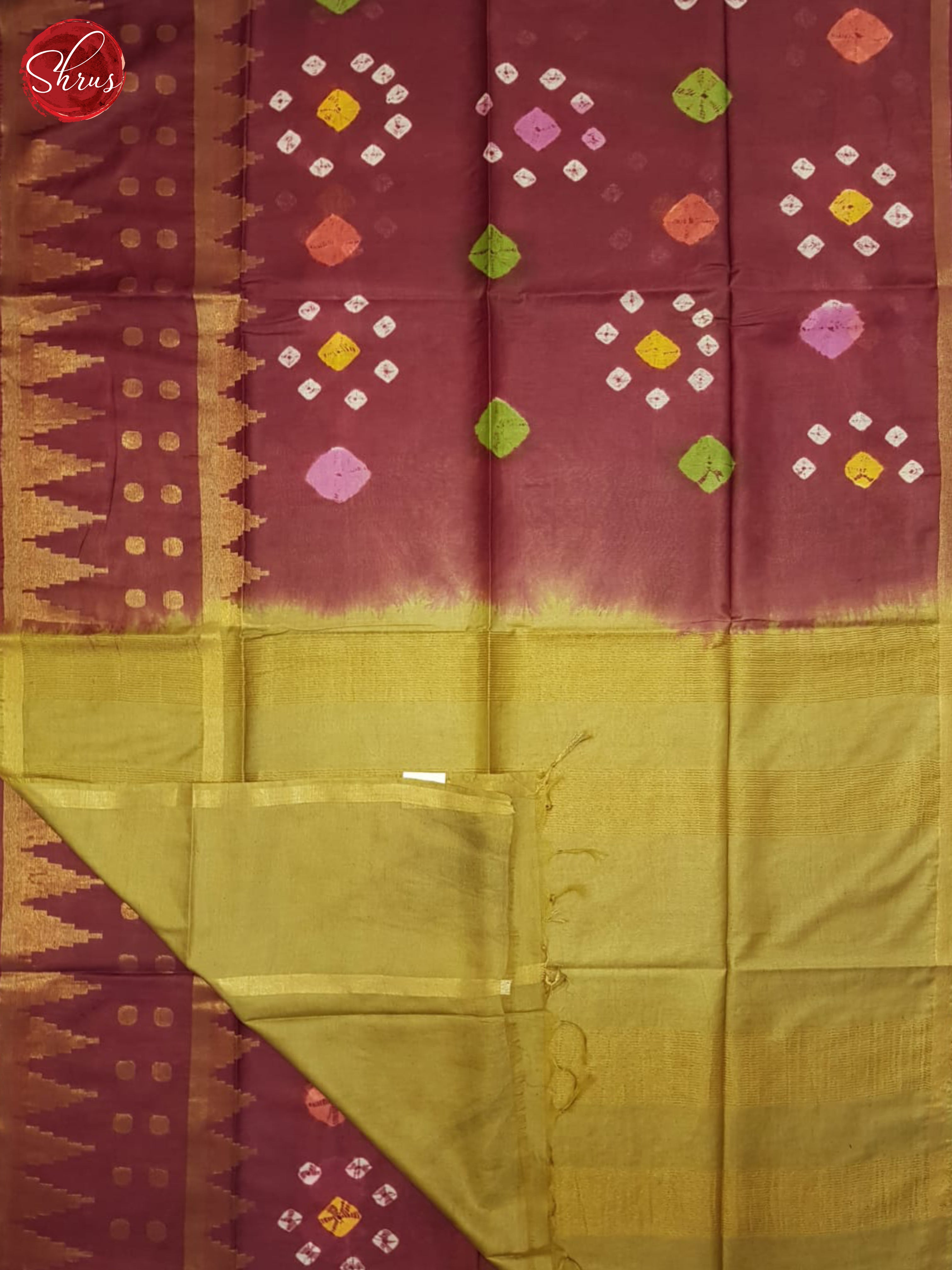 Maroon And Dull Gold- Shibori Saree - Shop on ShrusEternity.com