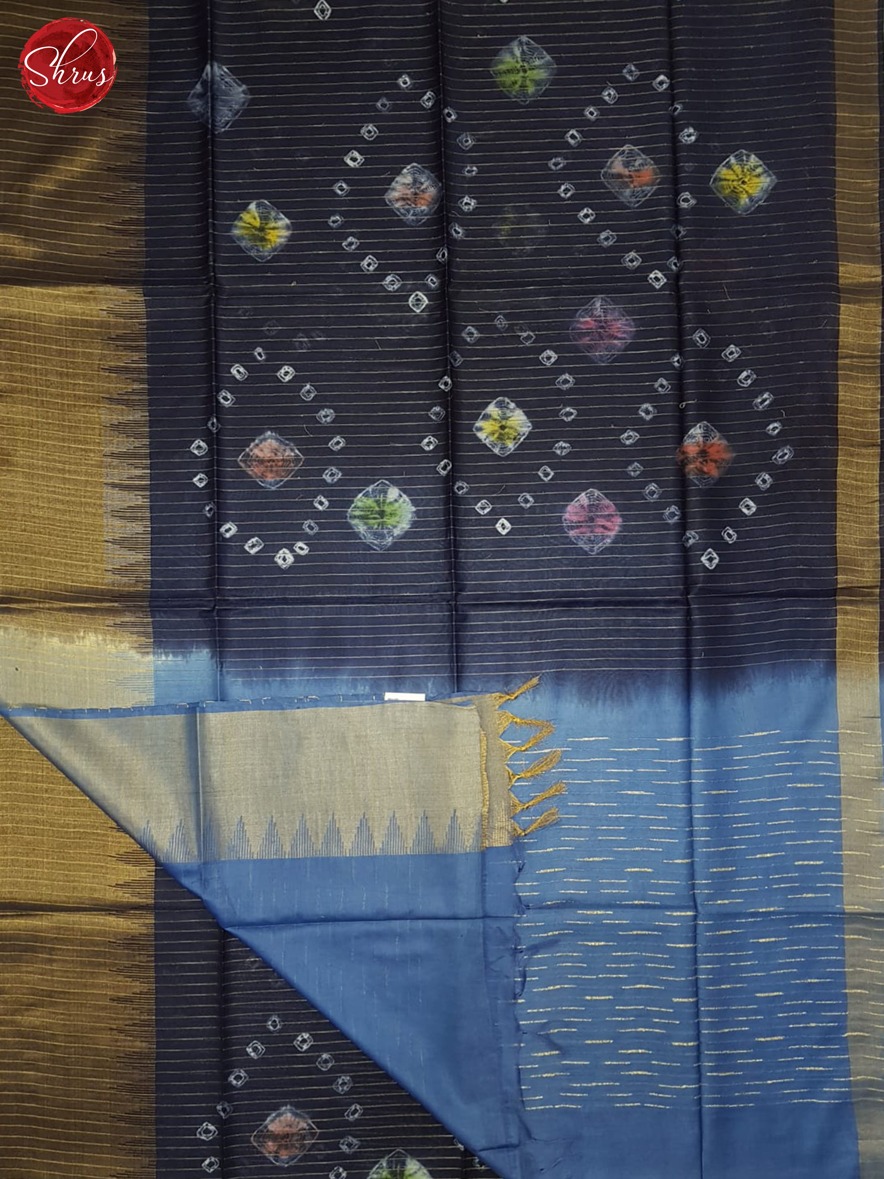 Navy Blue & Blue- Shibori saree - Shop on ShrusEternity.com