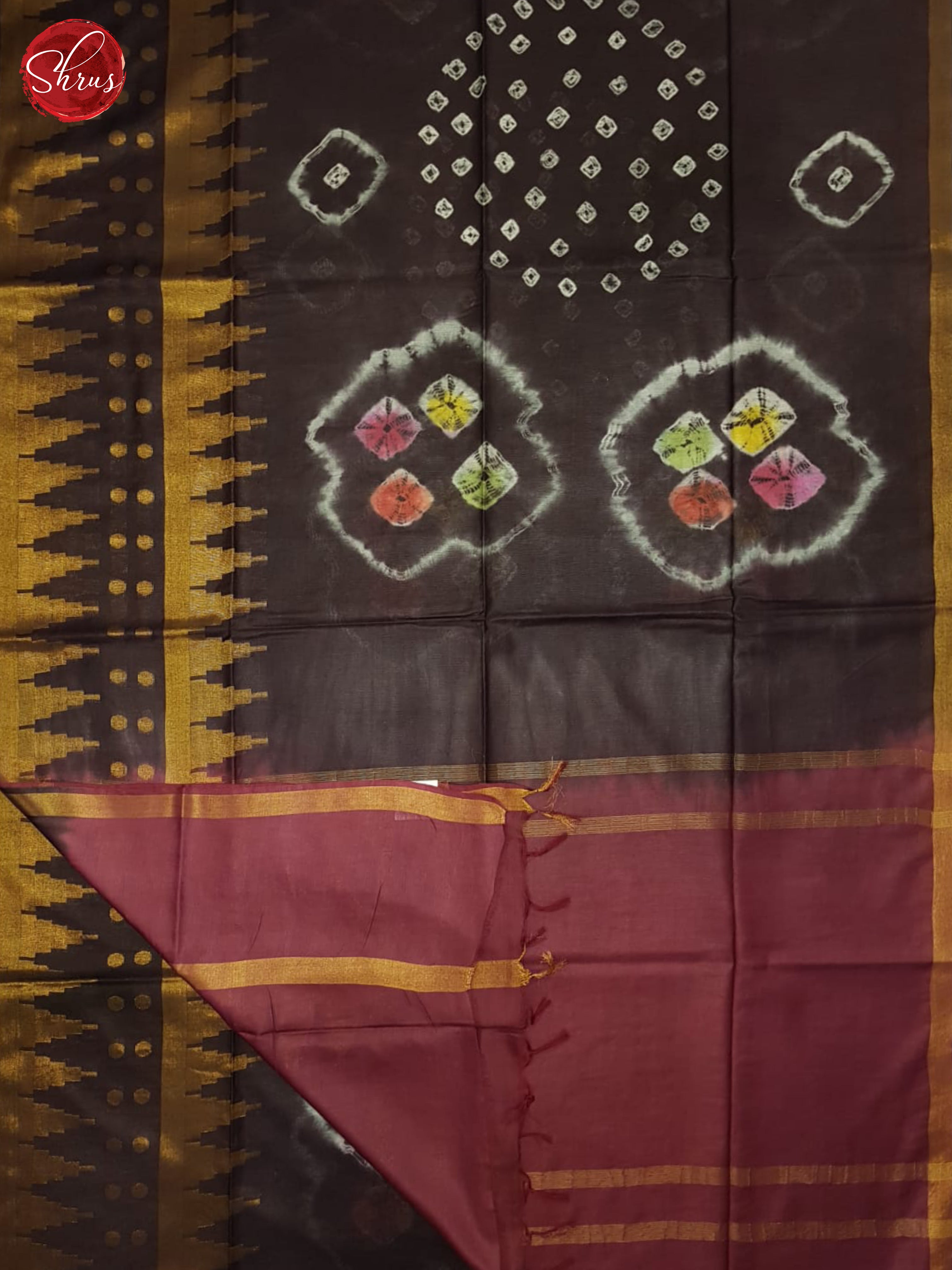 Brown And Maroon- Shibori saree - Shop on ShrusEternity.com