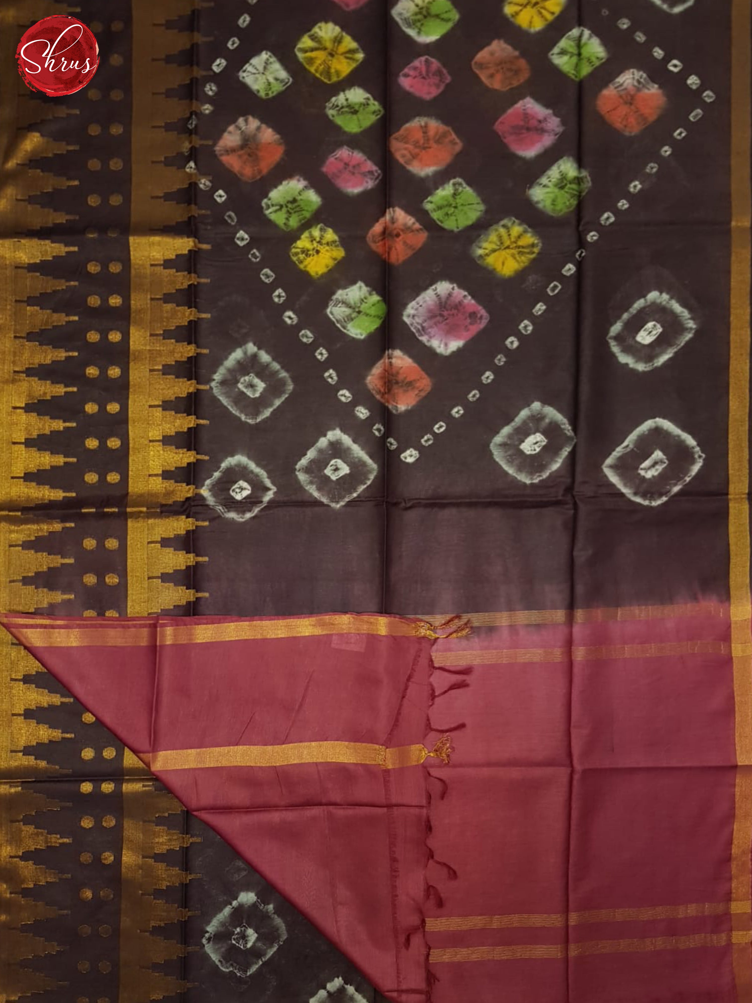 Brown And Maroon- Shibori saree - Shop on ShrusEternity.com