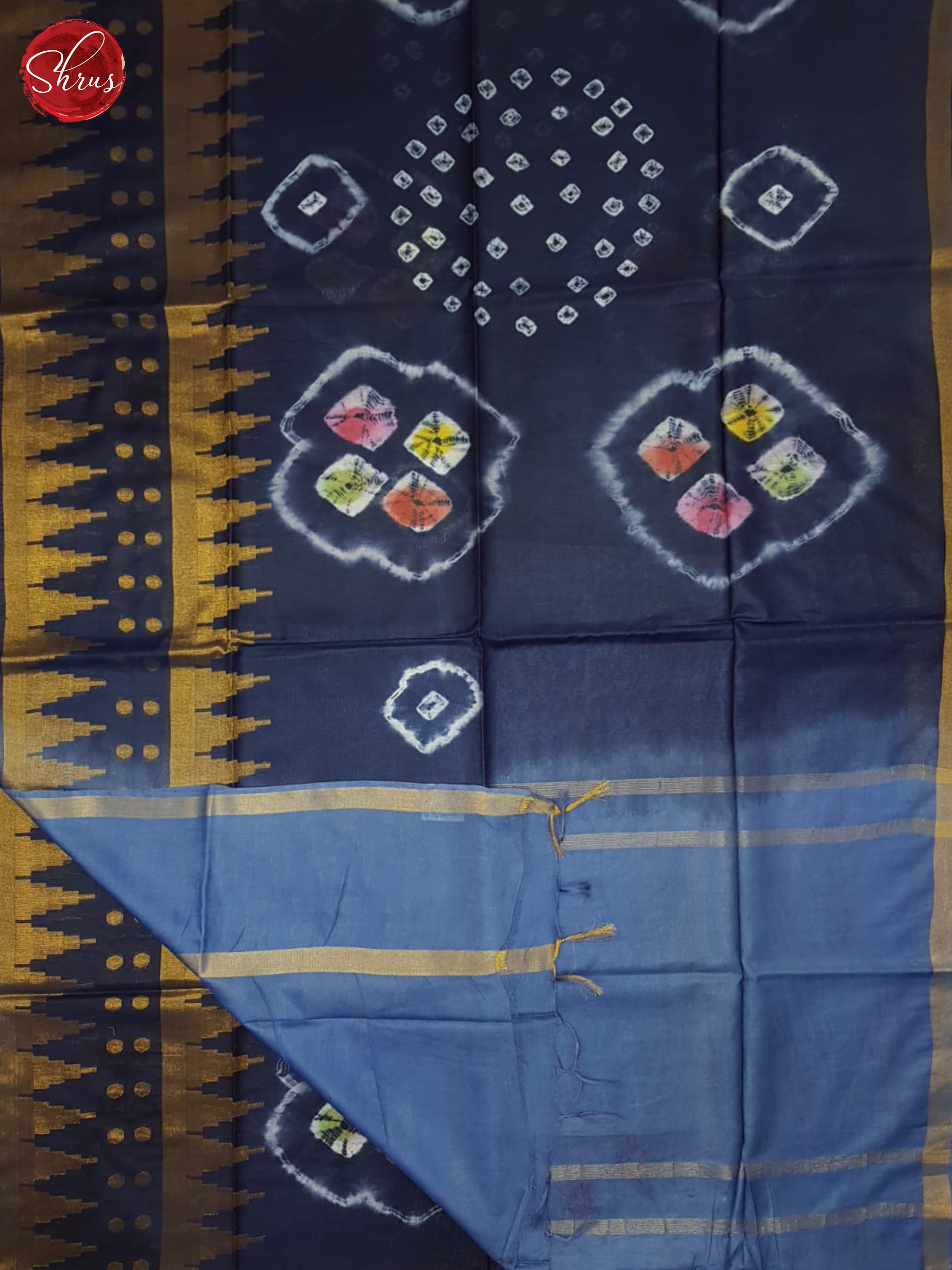 Navy Blue & Blue - Shibori saree - Shop on ShrusEternity.com