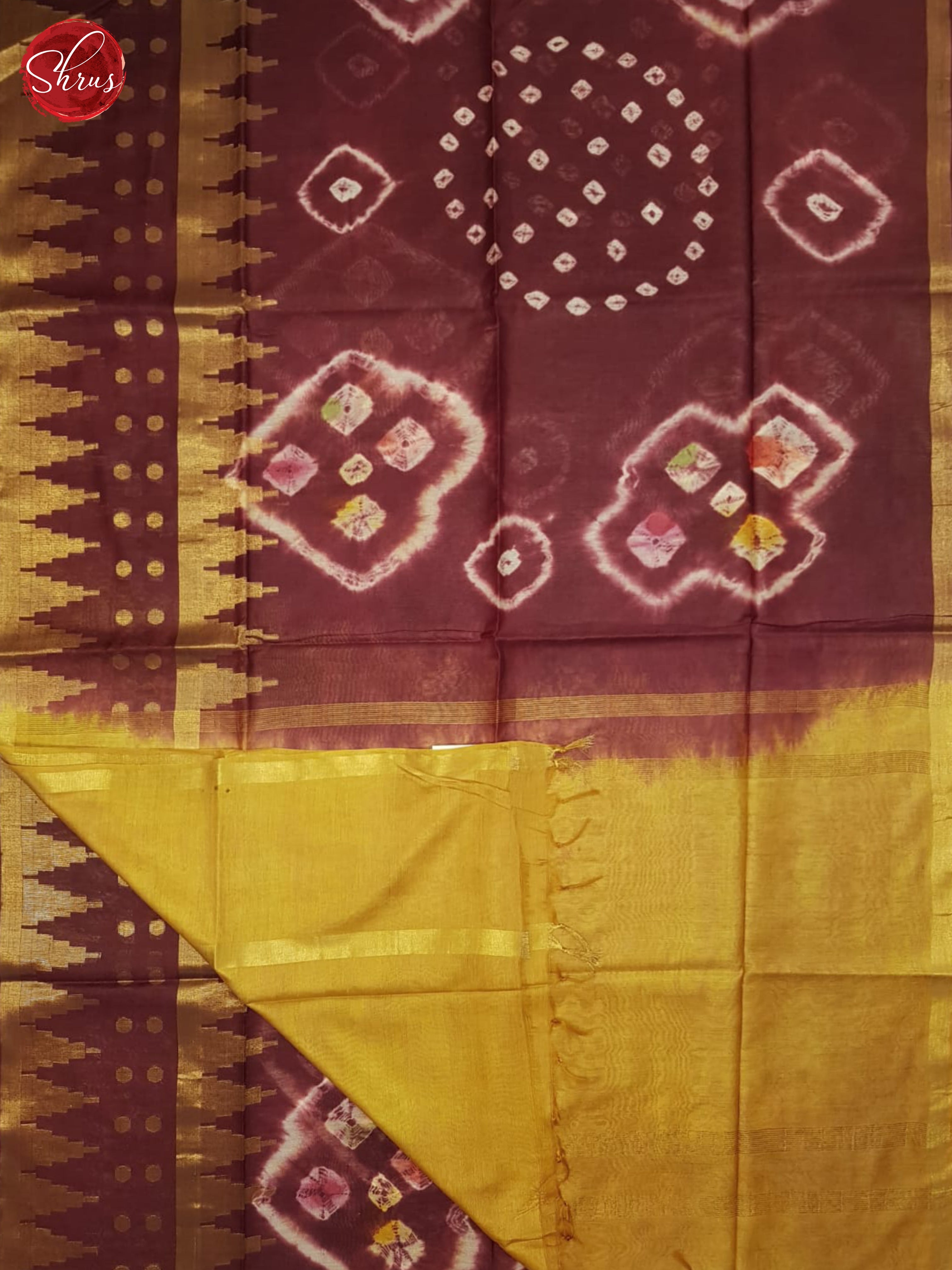 Maroon And Mustard- Shibori Saree - Shop on ShrusEternity.com