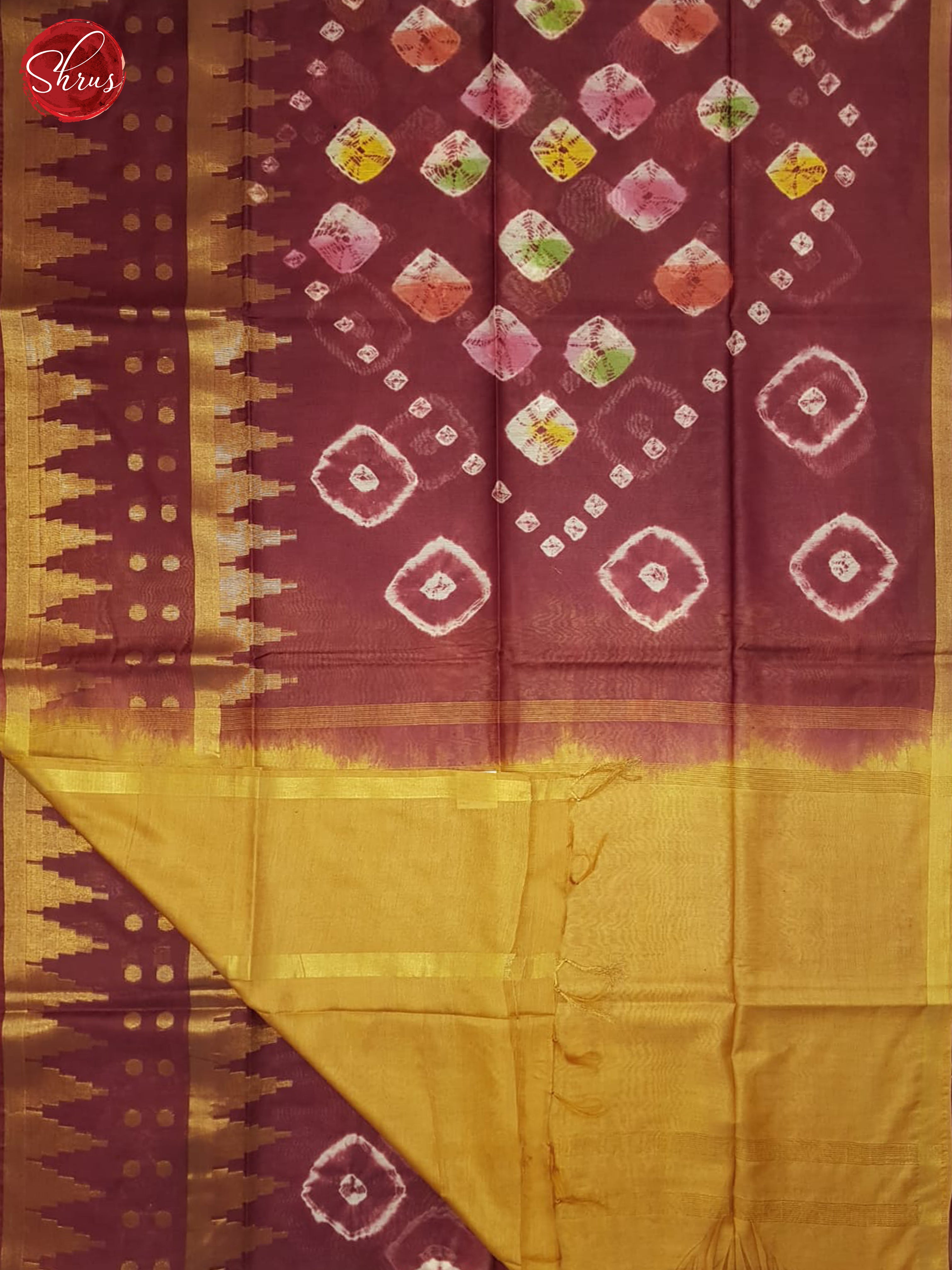 Maroon And Mustard- Shibori Saree - Shop on ShrusEternity.com