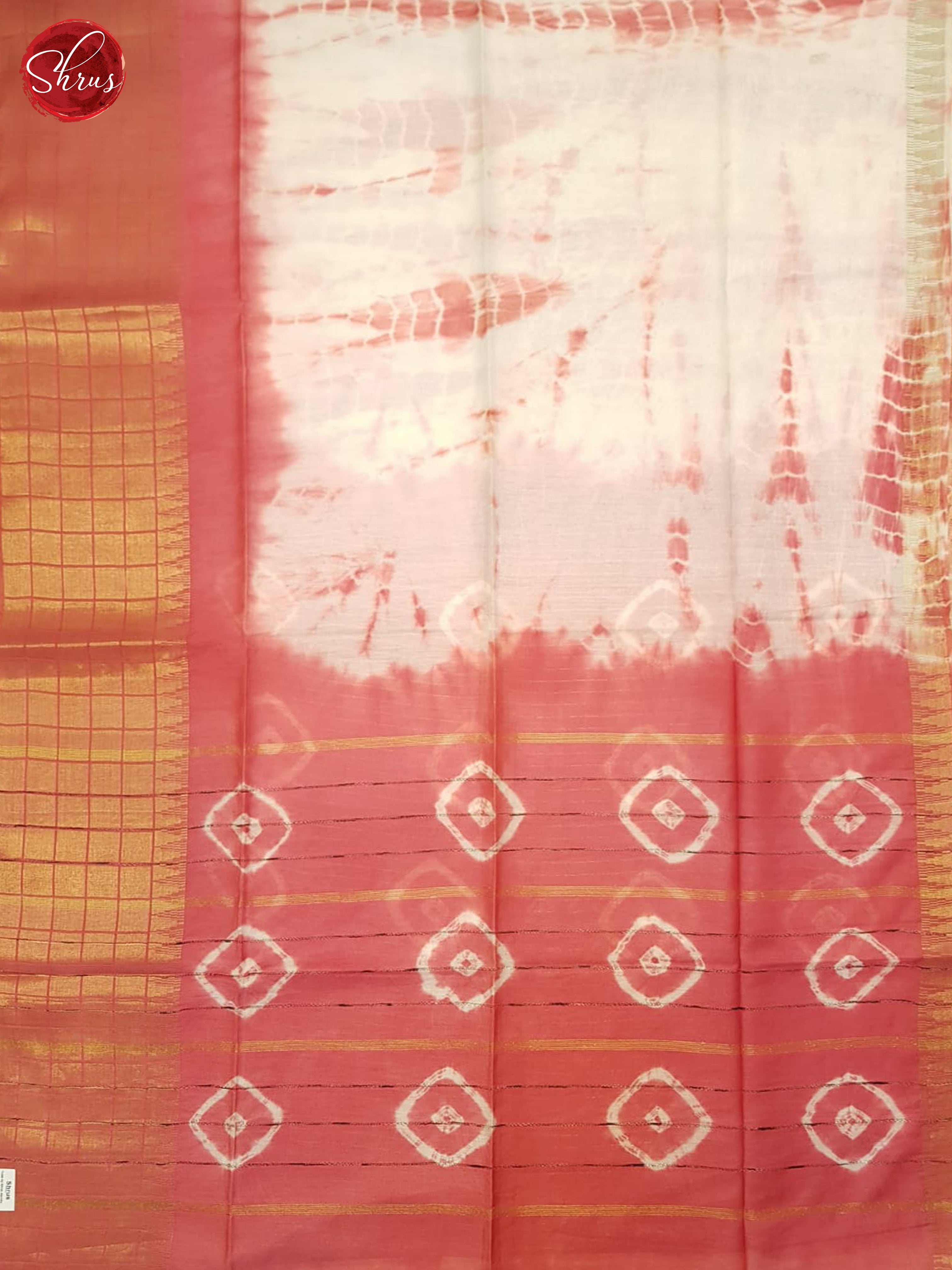 Cream And Orangish Pink- Shibori Saree - Shop on ShrusEternity.com