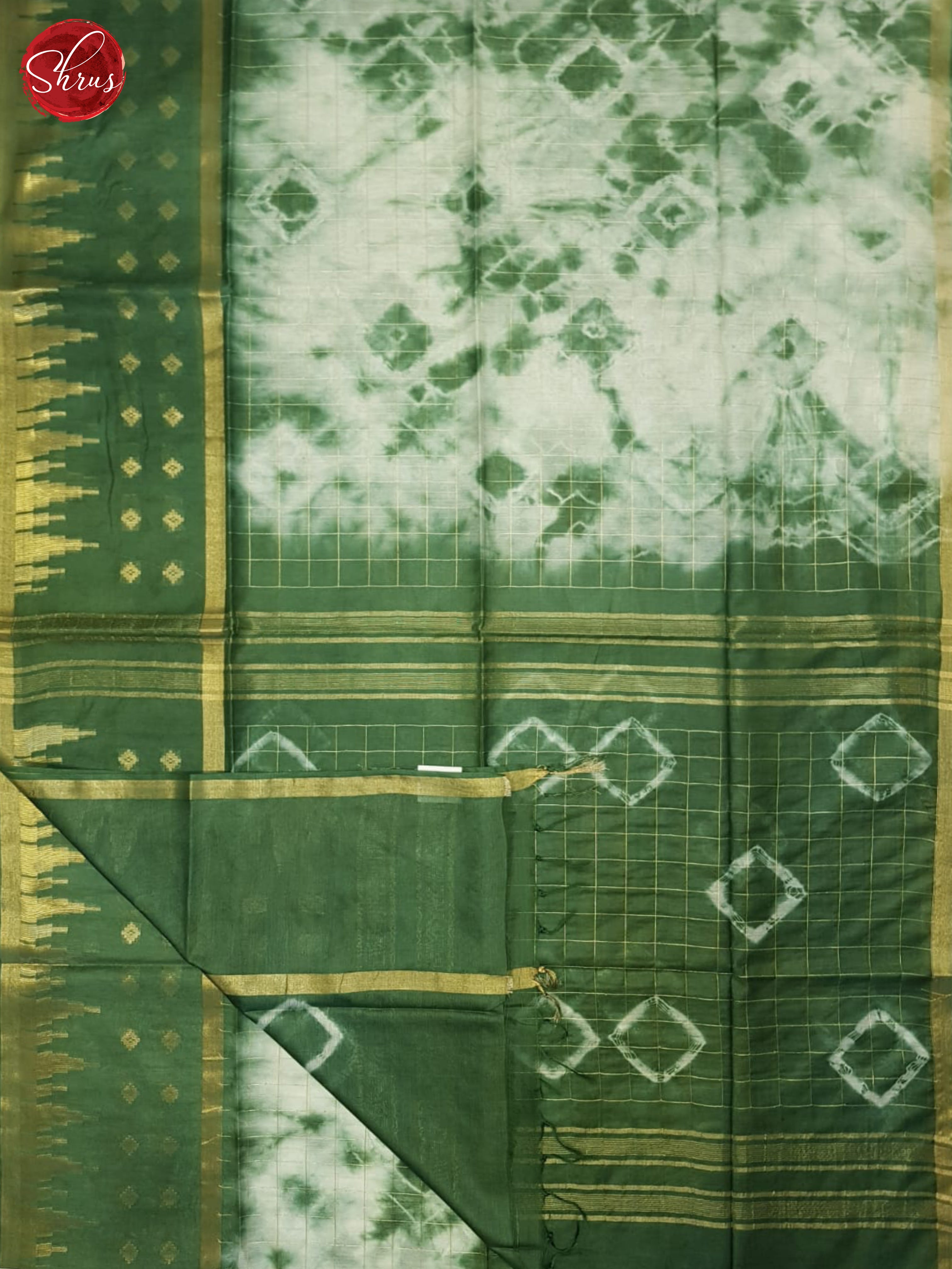 Cream And Green- Shibori saree - Shop on ShrusEternity.com