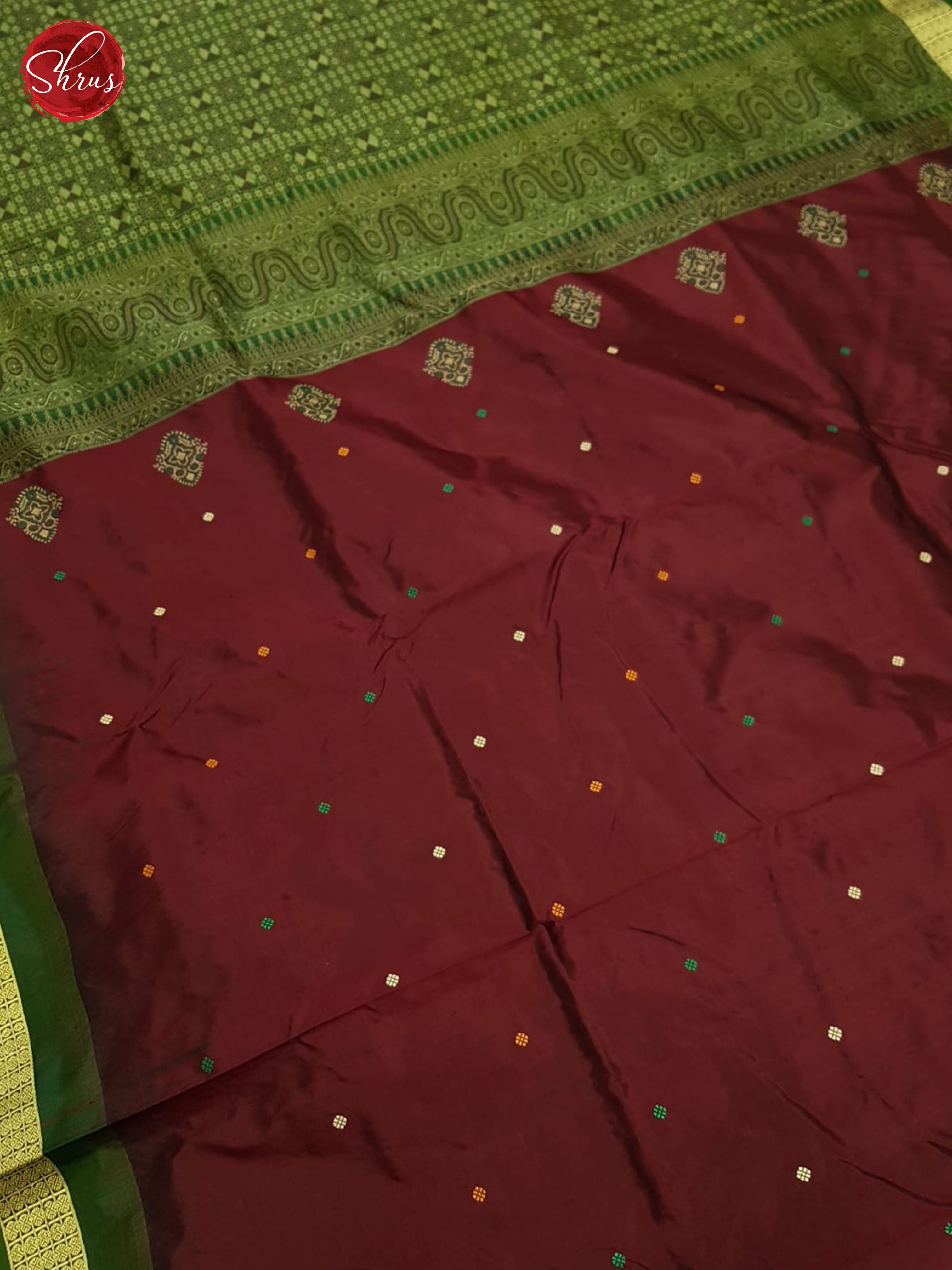 Araku Maroon And Green- Odisha Sambalpuri Silk Saree - Shop on ShrusEternity.com