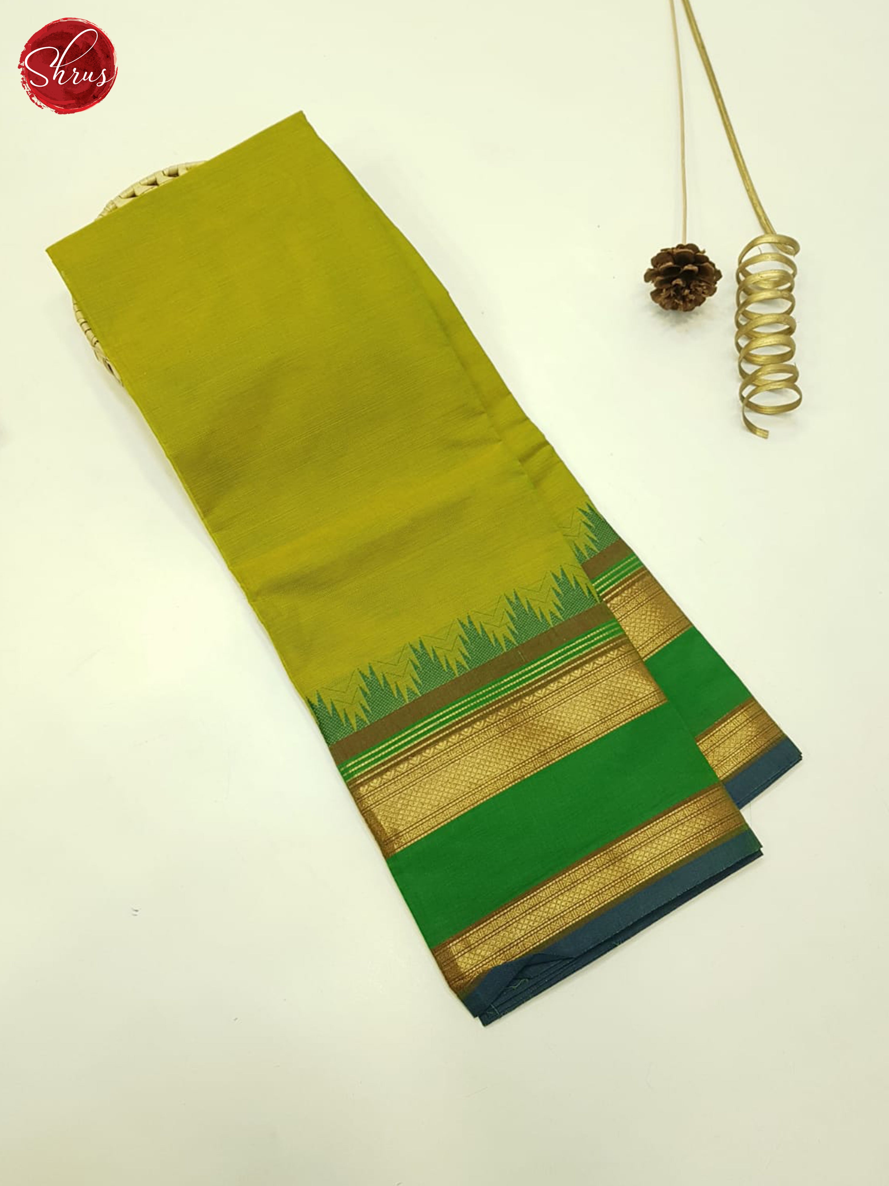 Lime Green & Green - Unstitched Chettinad Cotton Top - Shop on ShrusEternity.com