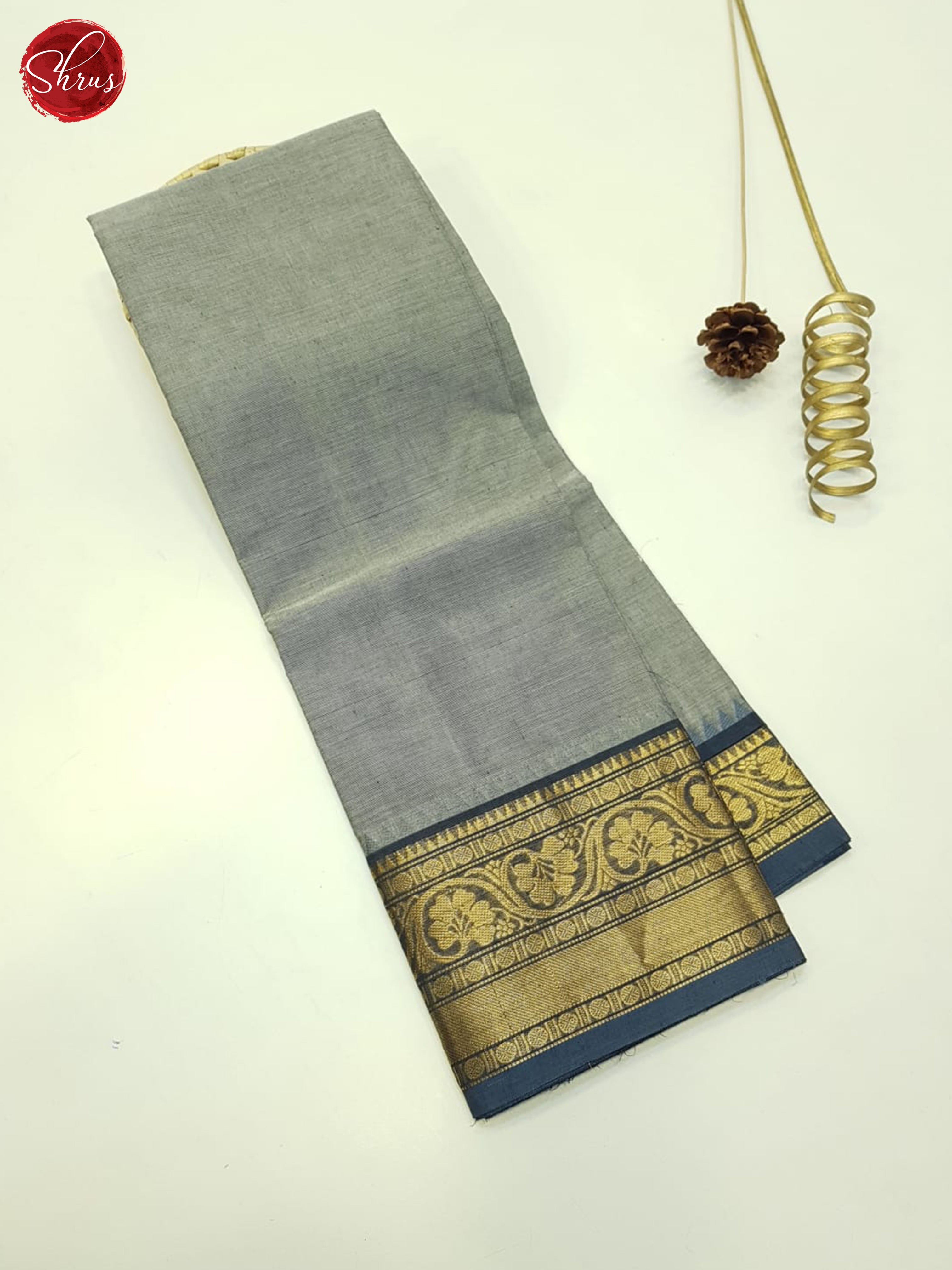 Grey And Blue- Unstitched Chettinad Cotton Top - Shop on ShrusEternity.com