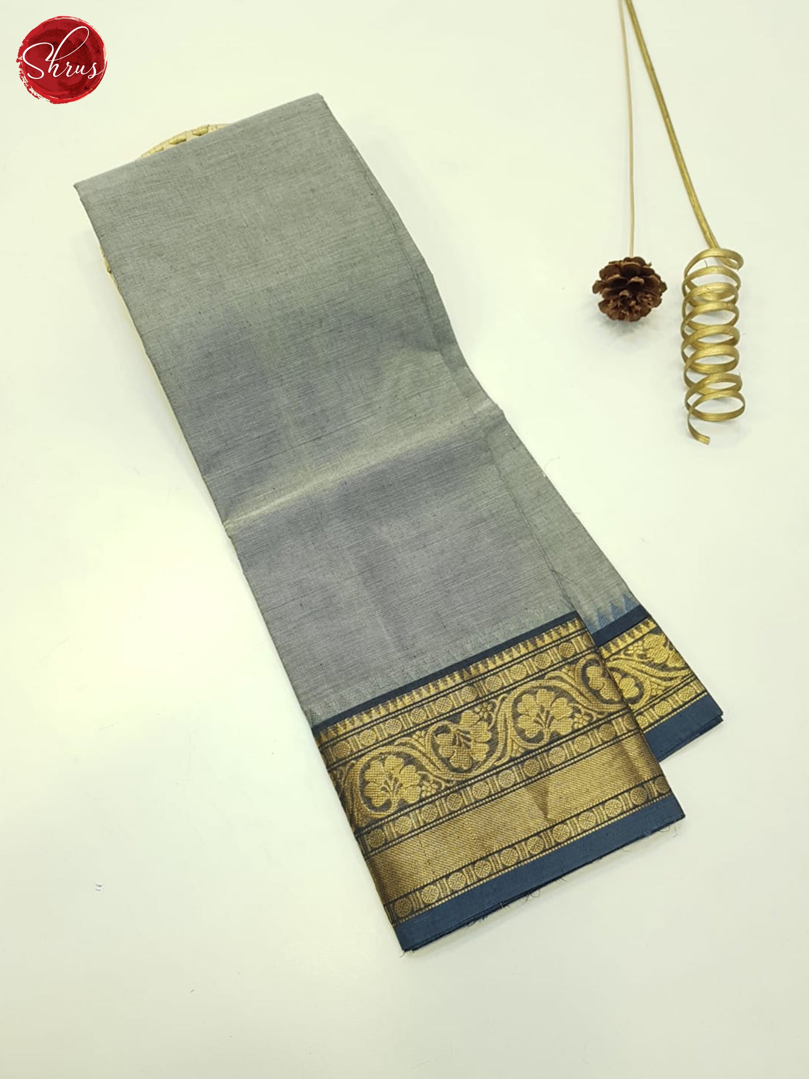 Grey - 2pc Kandangi Chettinad Unstitched Dress Material with Jewellery Set 19 main image 1