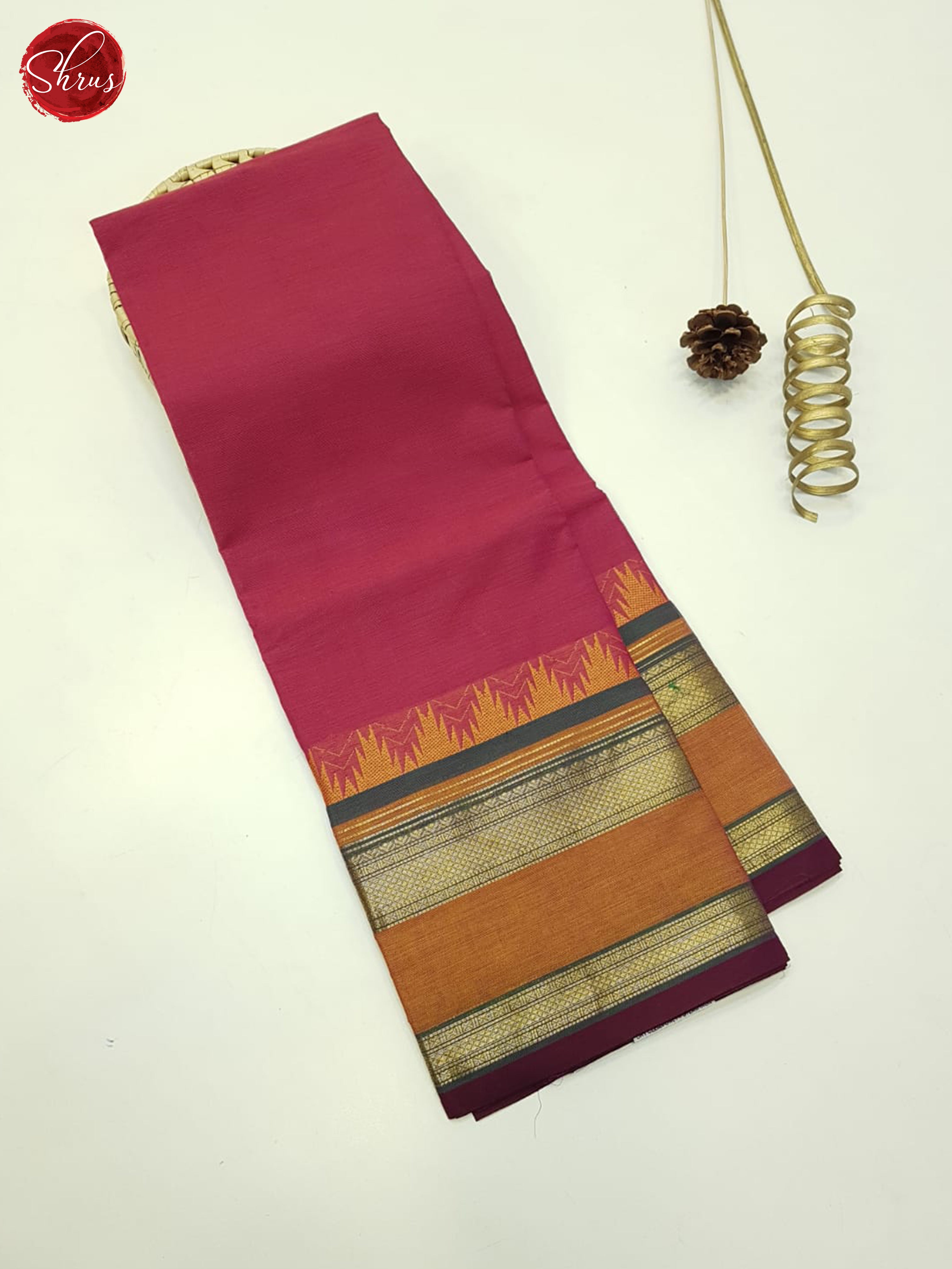 Pink And Brown- Unstitched Chettinad Cotton Top - Shop on ShrusEternity.com