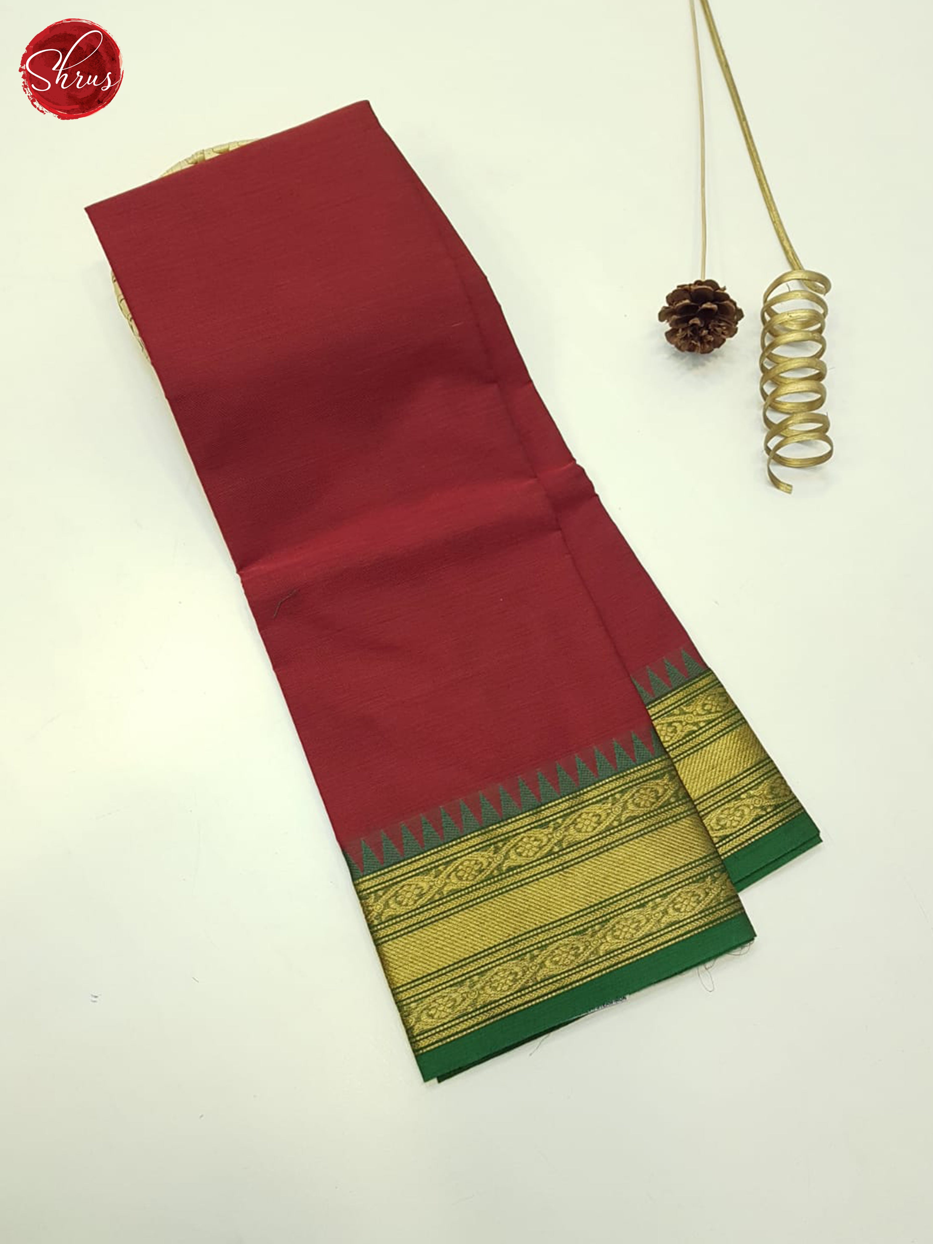 Red And Green- Unstitched Chettinad Cotton saree - Shop on ShrusEternity.com