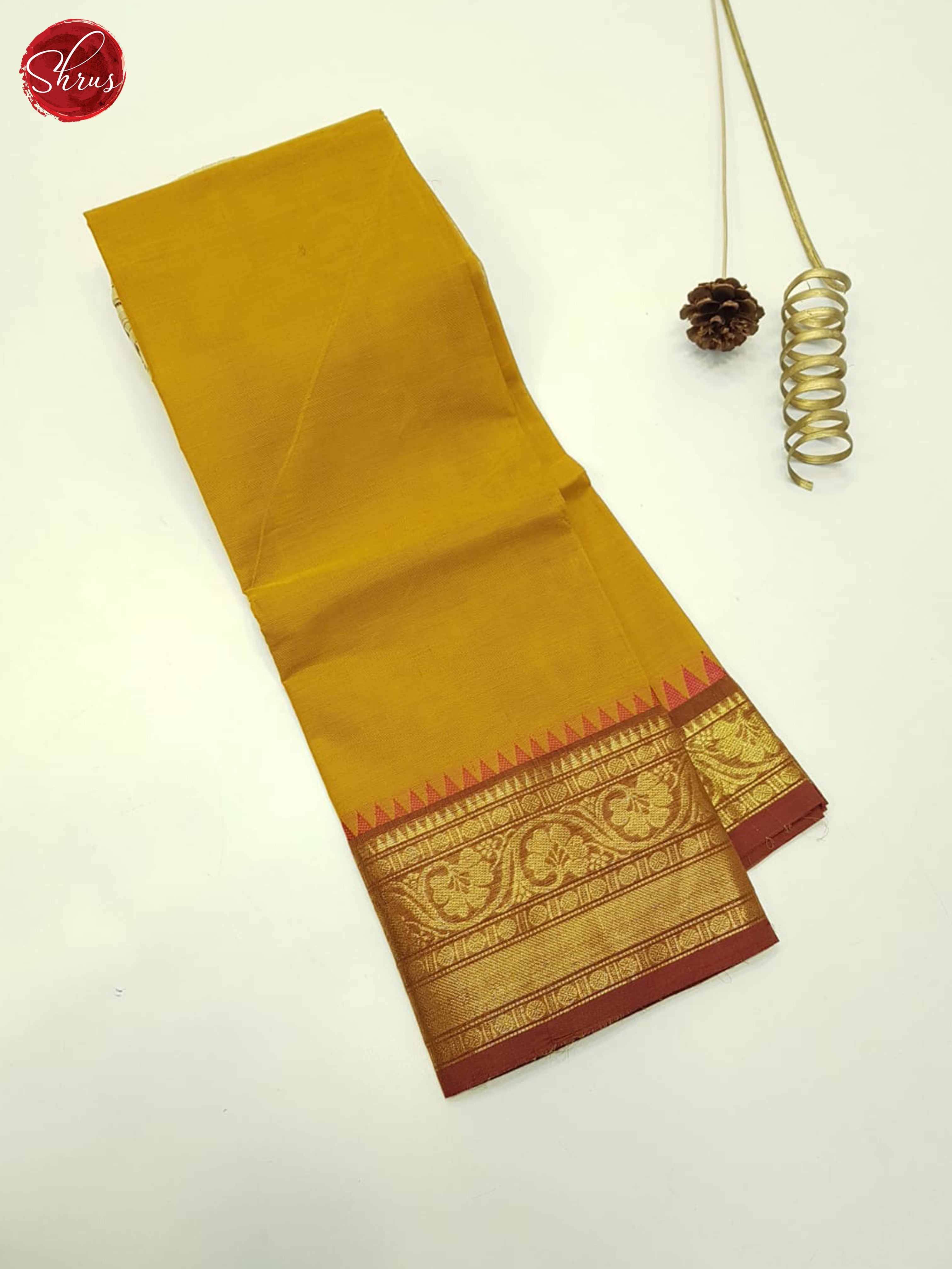 Mustard And Brick Brown- Unstitched Chettinad Cotton top - Shop on ShrusEternity.com
