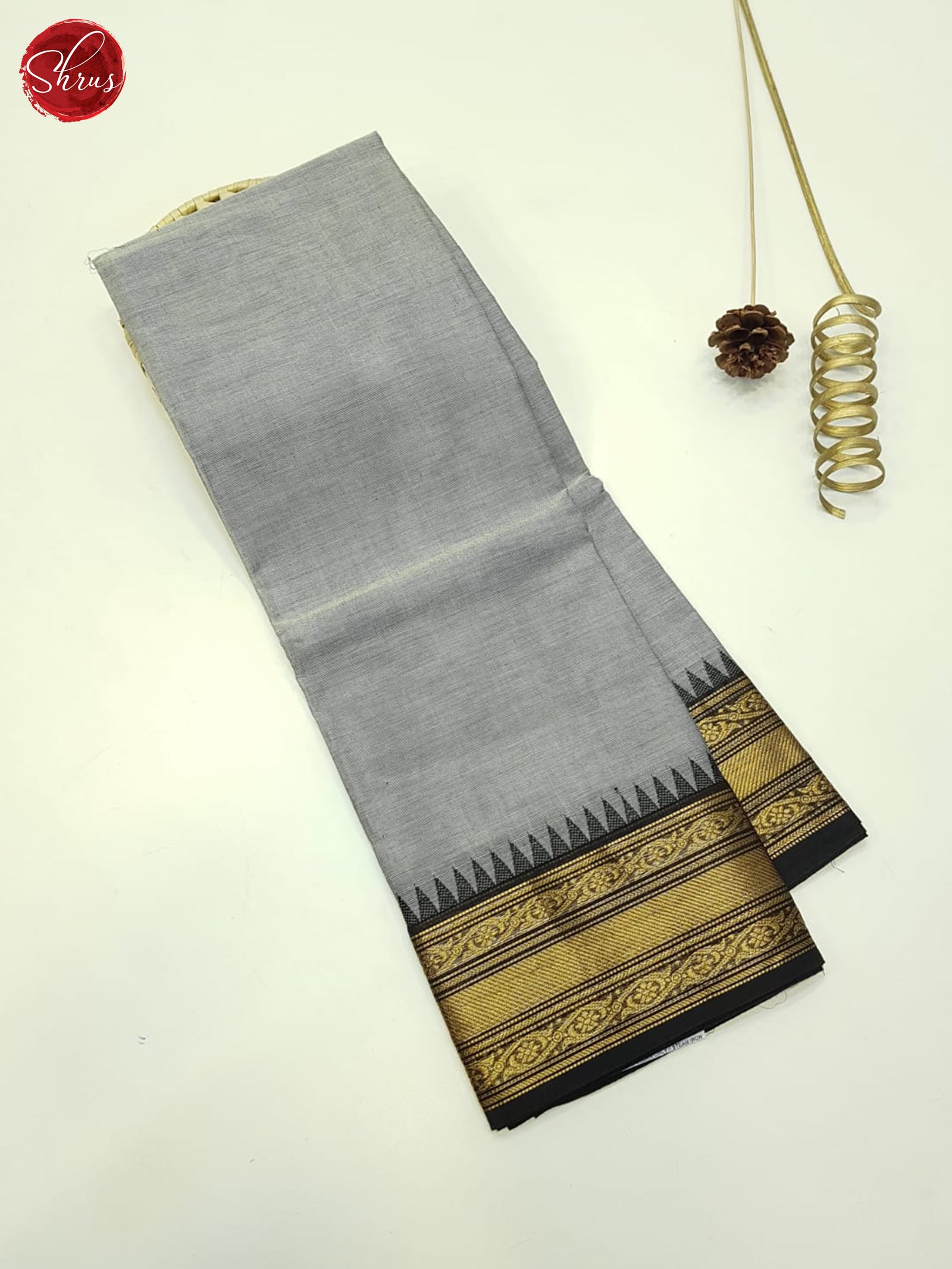 Grey - 2pc Kandangi Chettinad Unstitched Dress Material with Jewellery Set 19 main image 0