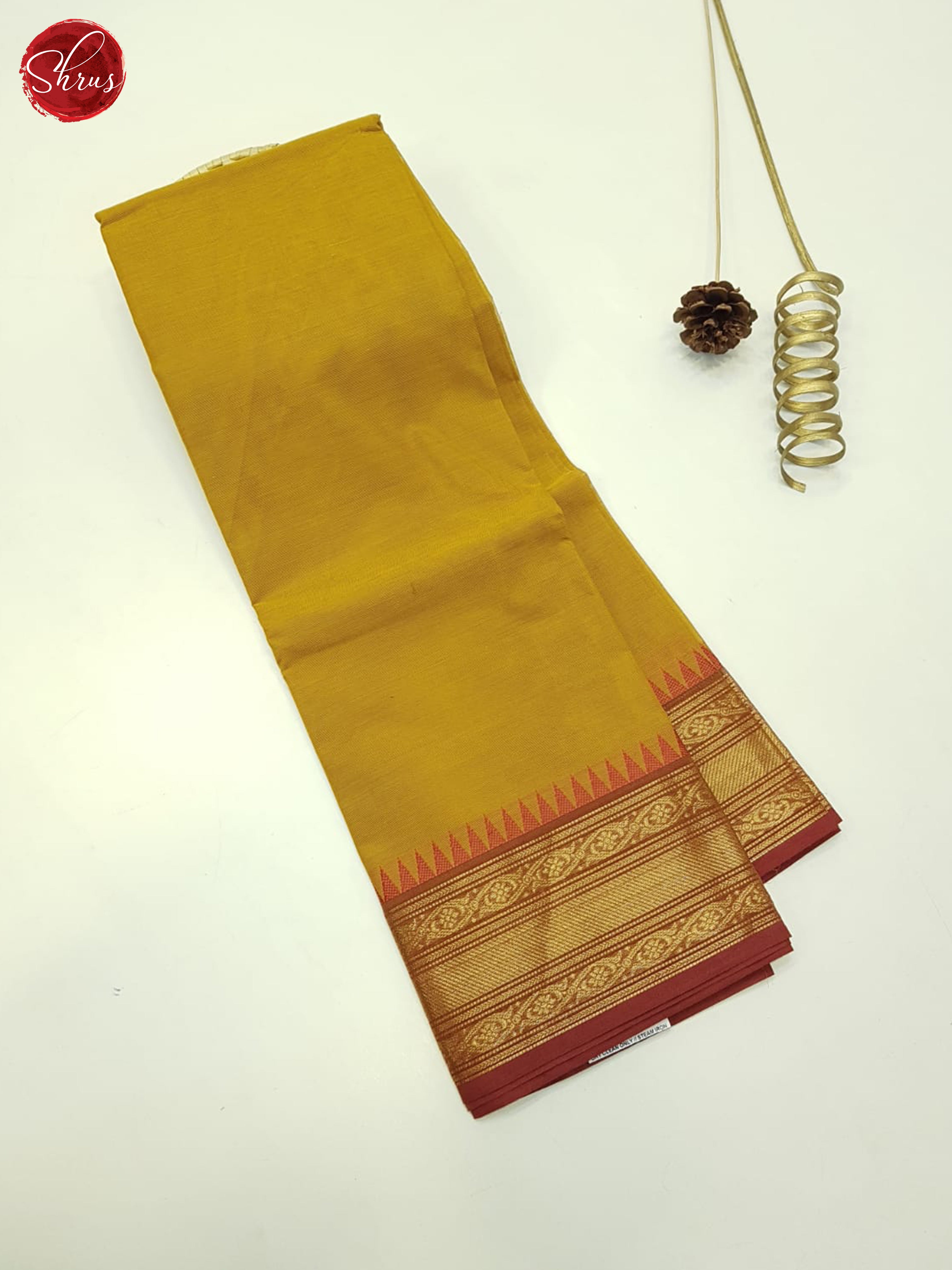 Mustard And Maroon- Unstitched Chettinad Cotton Saree - Shop on ShrusEternity.com