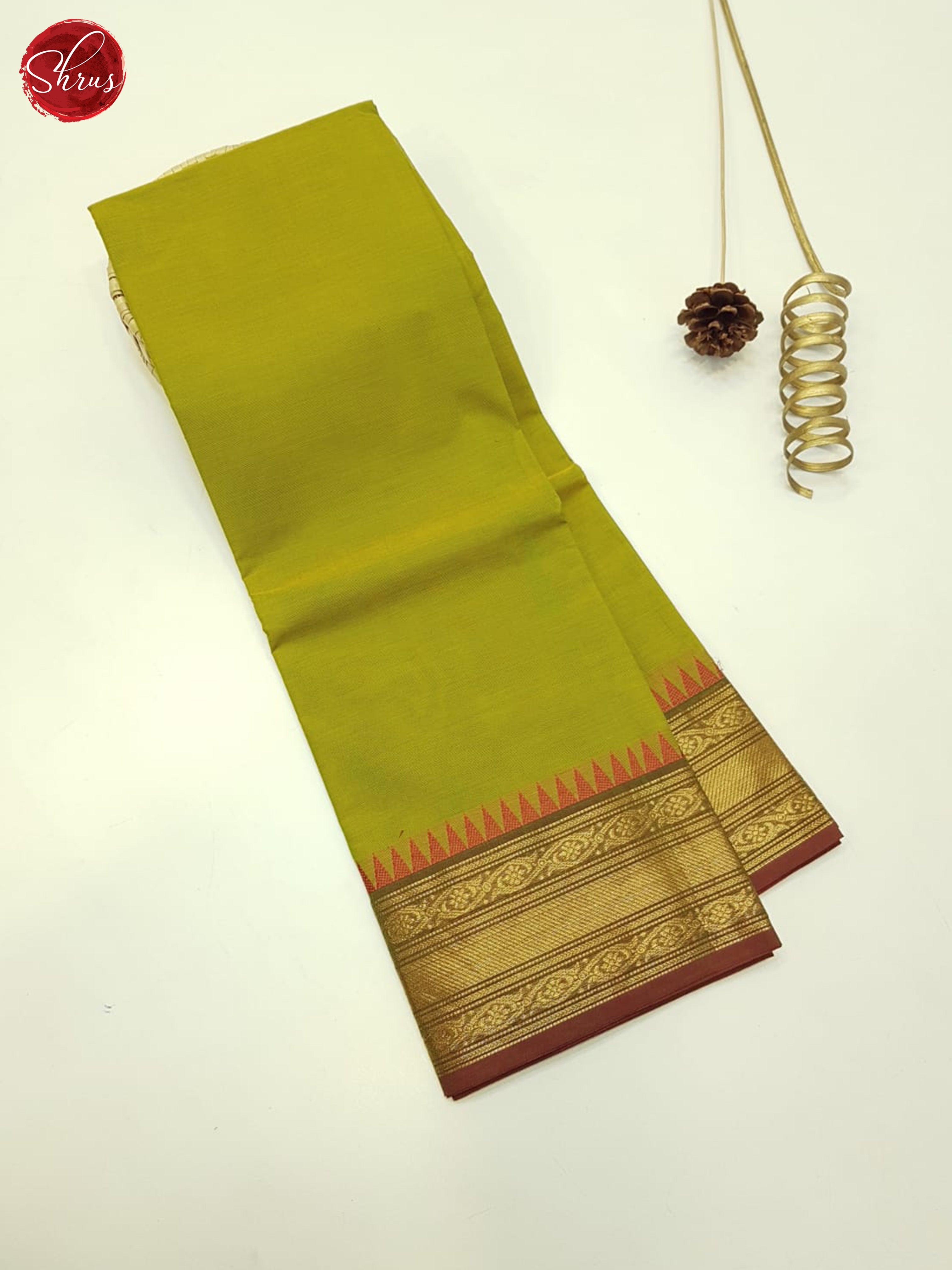 Mathulir Green And Brick Brown- Unstitched Chetinad Cotton Saree - Shop on ShrusEternity.com