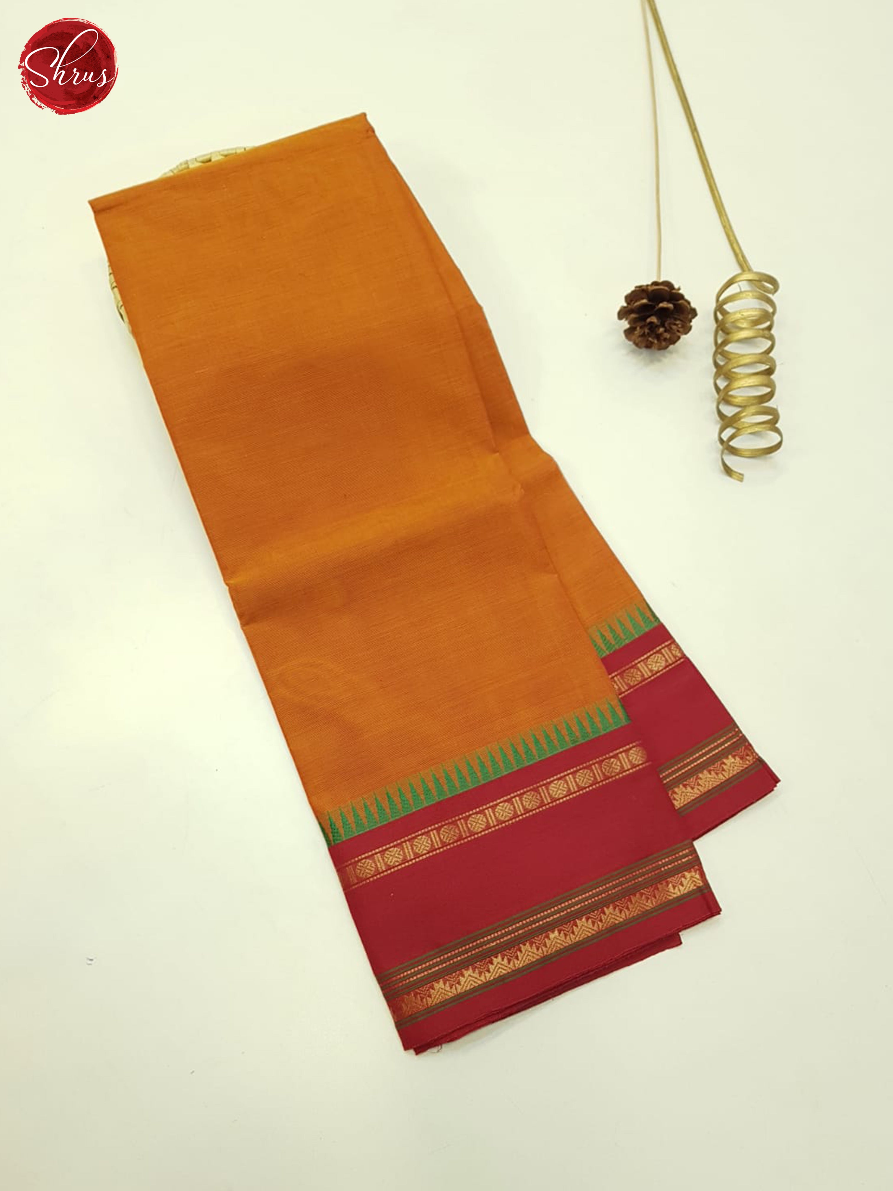 Orange And Red- Unstitched Chettinad Cotton Top - Shop on ShrusEternity.com
