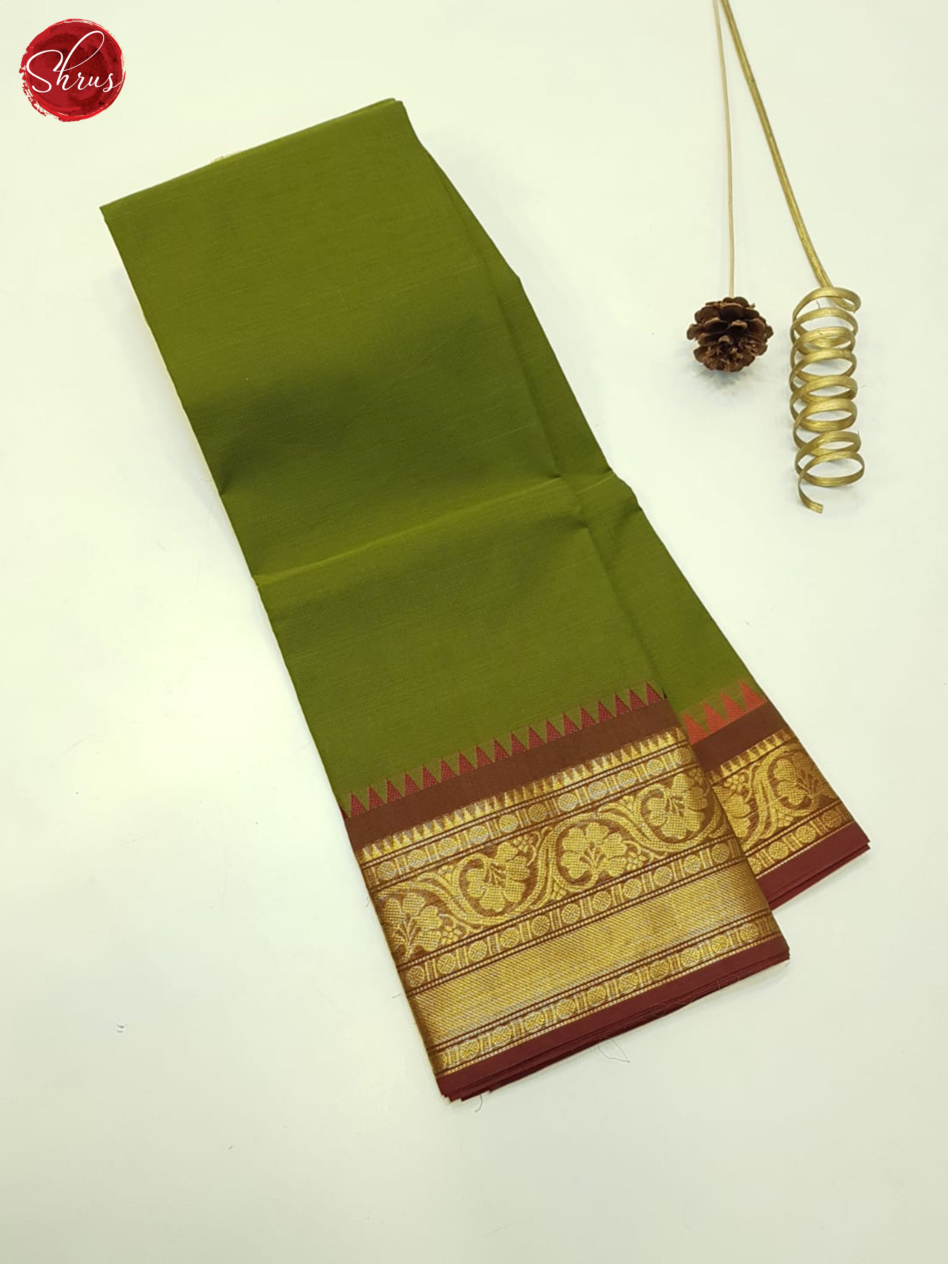 Green And Brown- Unstitched Chettinad Cotton Top - Shop on ShrusEternity.com