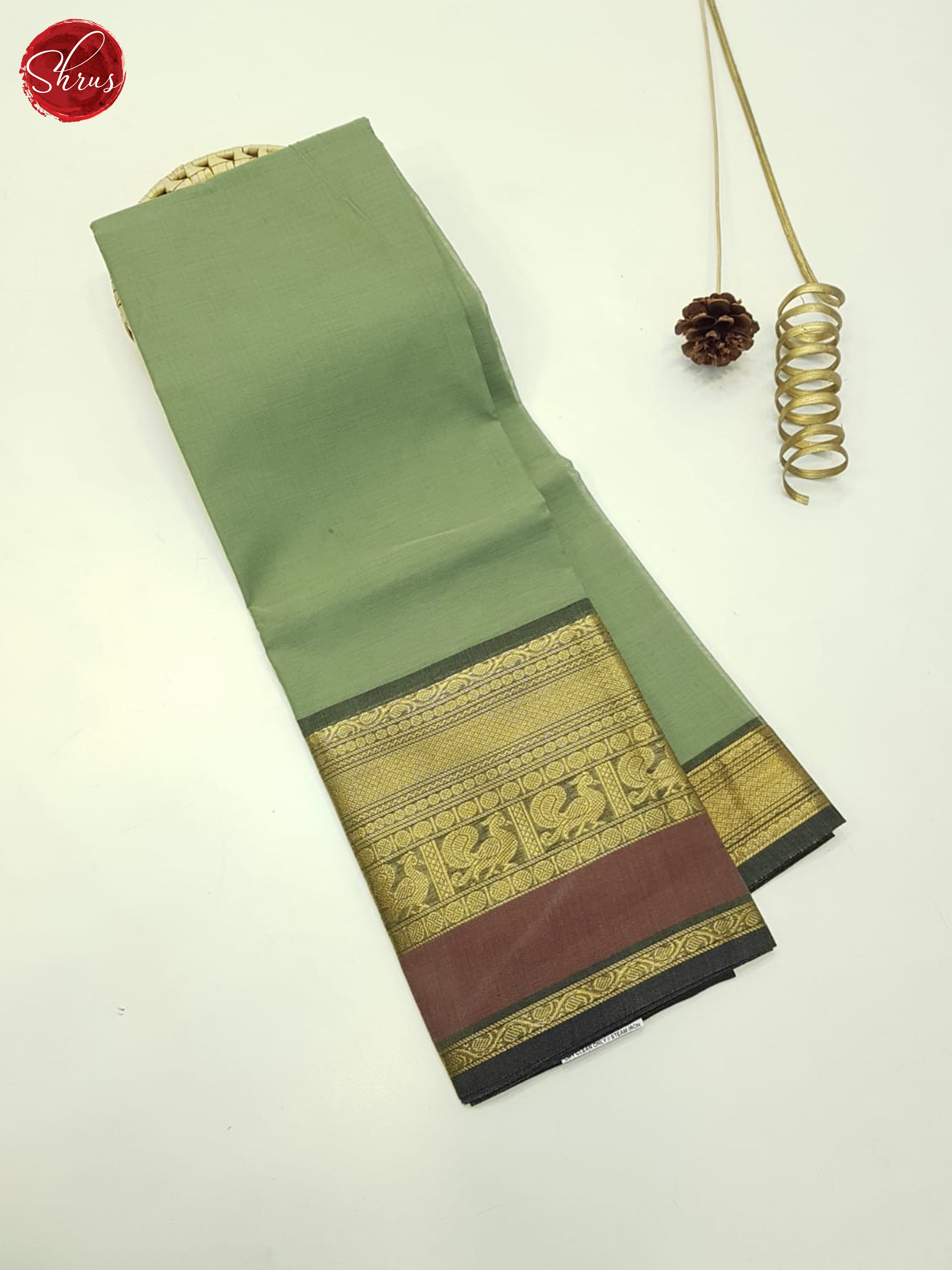 Green And Brown- Unstitched Chettinad Cotton Saree - Shop on ShrusEternity.com