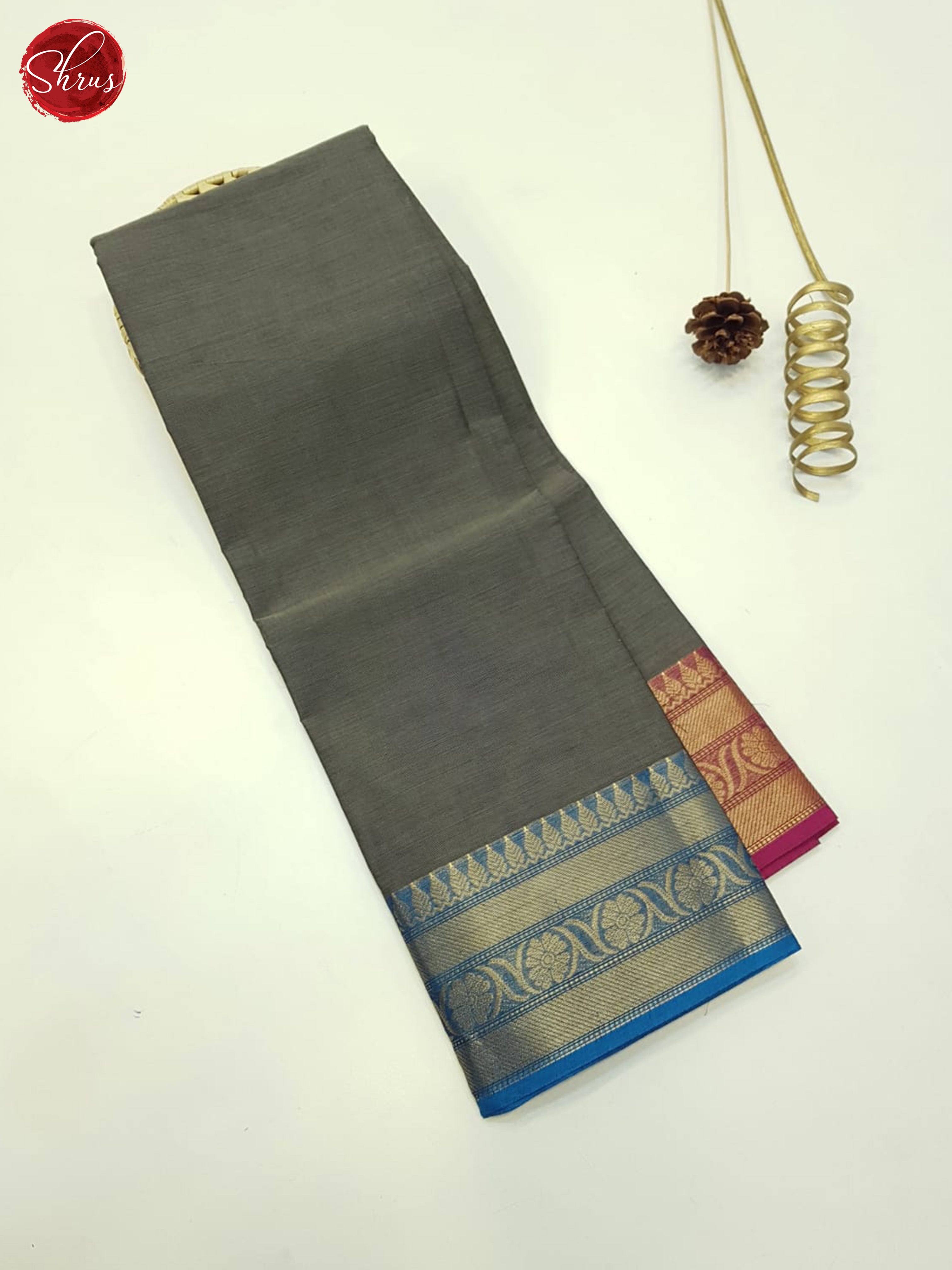 Grey And Blue- Unstitched Chettinad Cotton Top - Shop on ShrusEternity.com