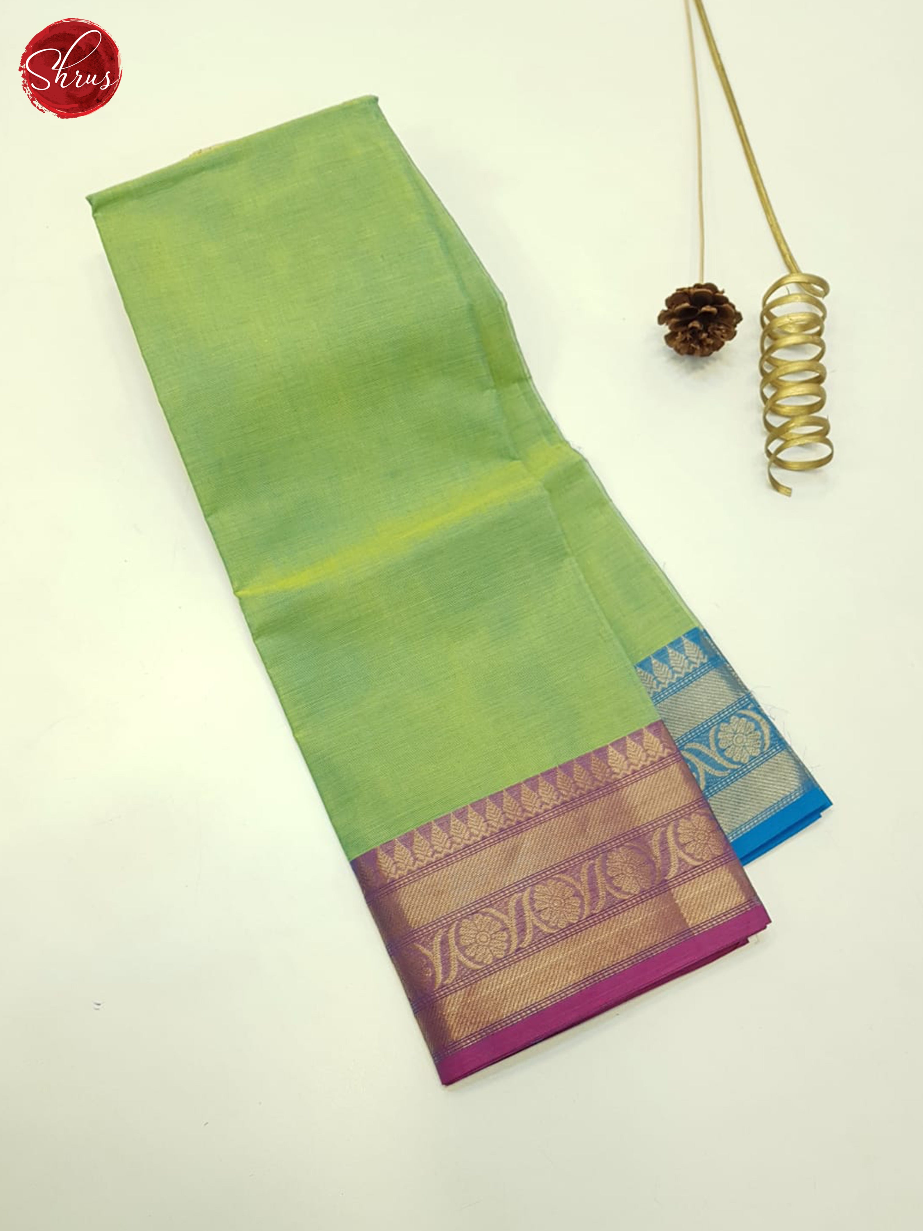 Green And Blue-Unstitched Chettinad Cotton Top - Shop on ShrusEternity.com