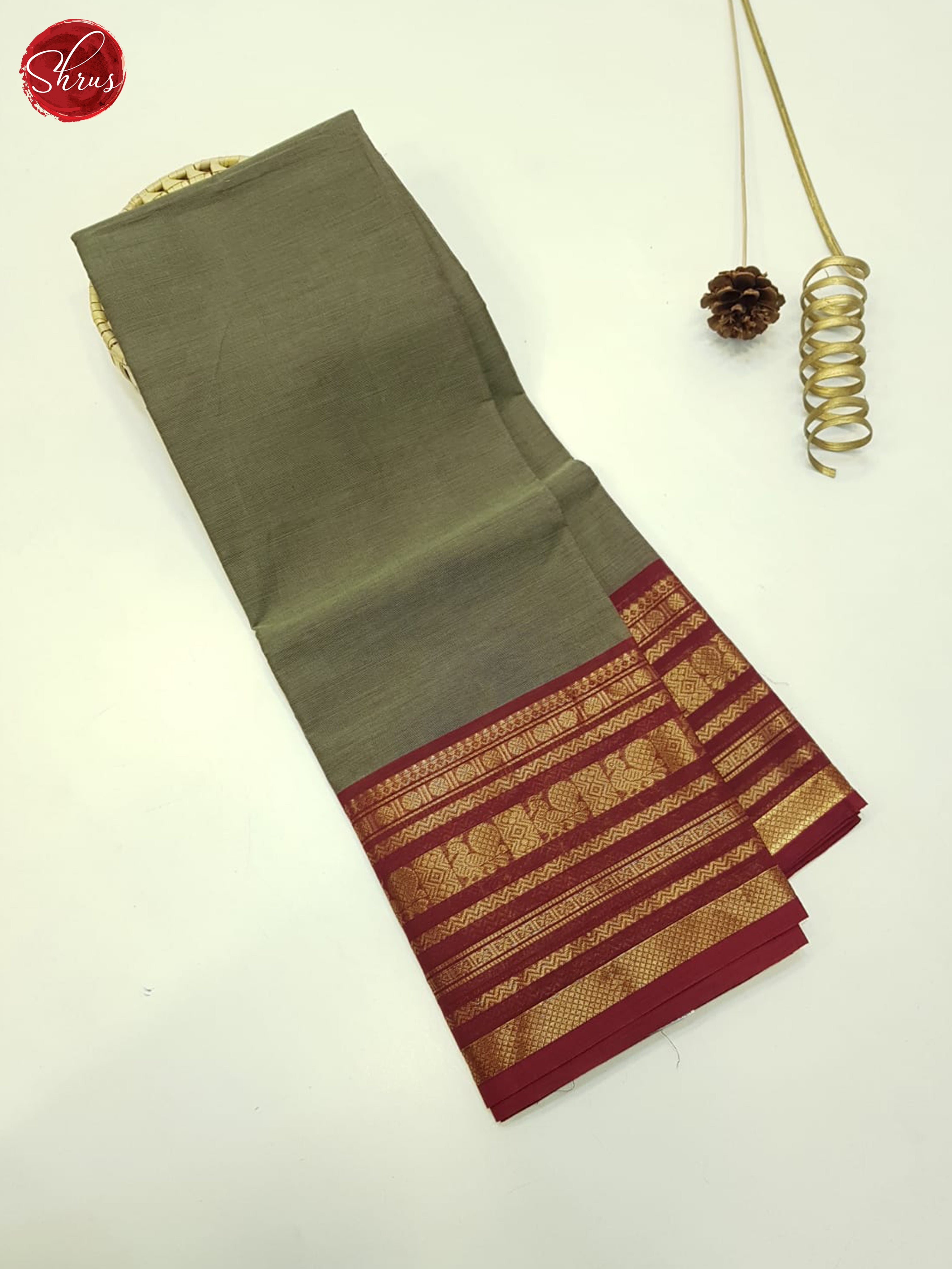 Grey And Brown- Unstitched Chettinad Cotton Top - Shop on ShrusEternity.com