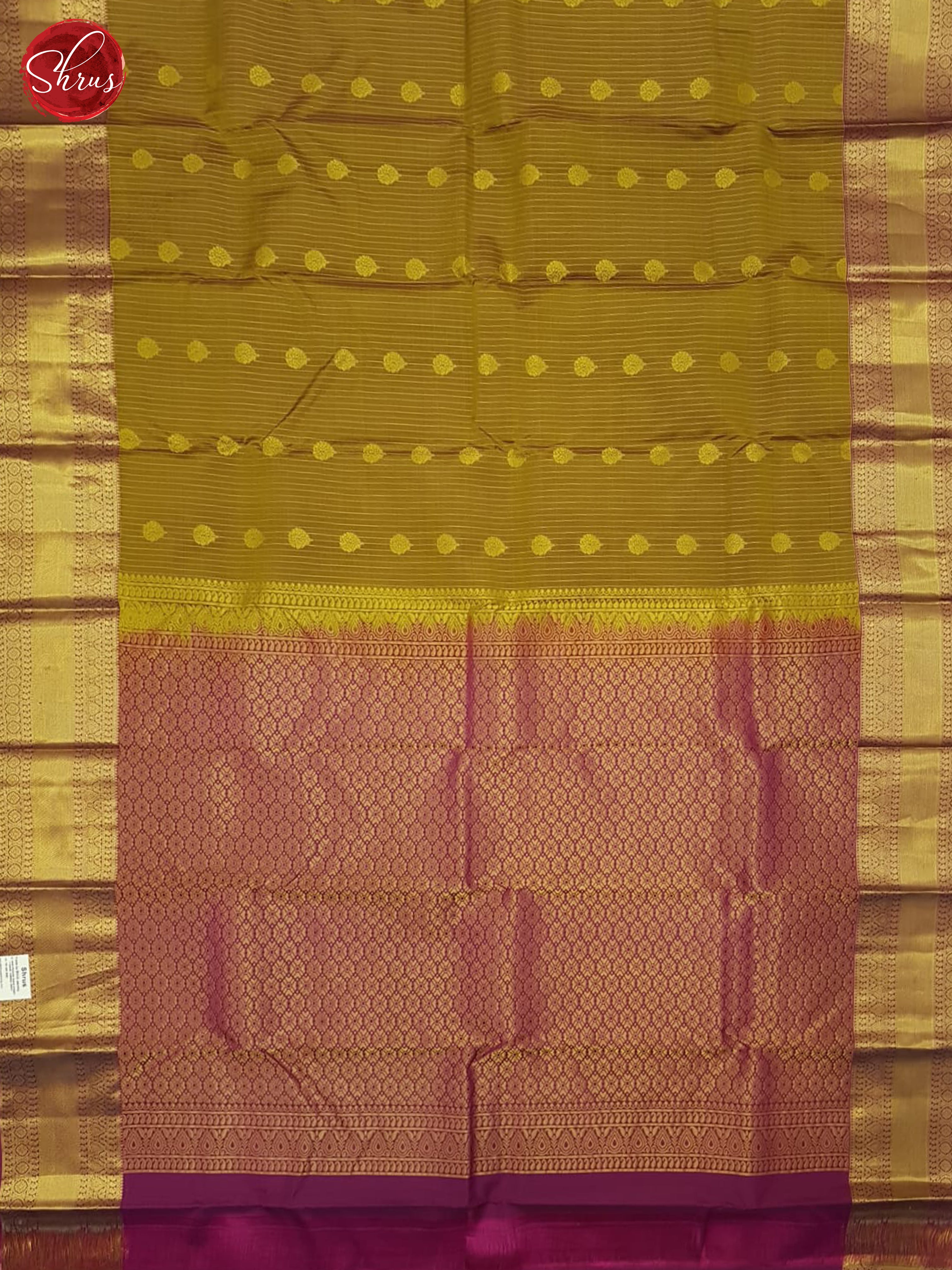 Mehandi Green And Wine- Kanchipuram Half-pure Saree - Shop on ShrusEternity.com