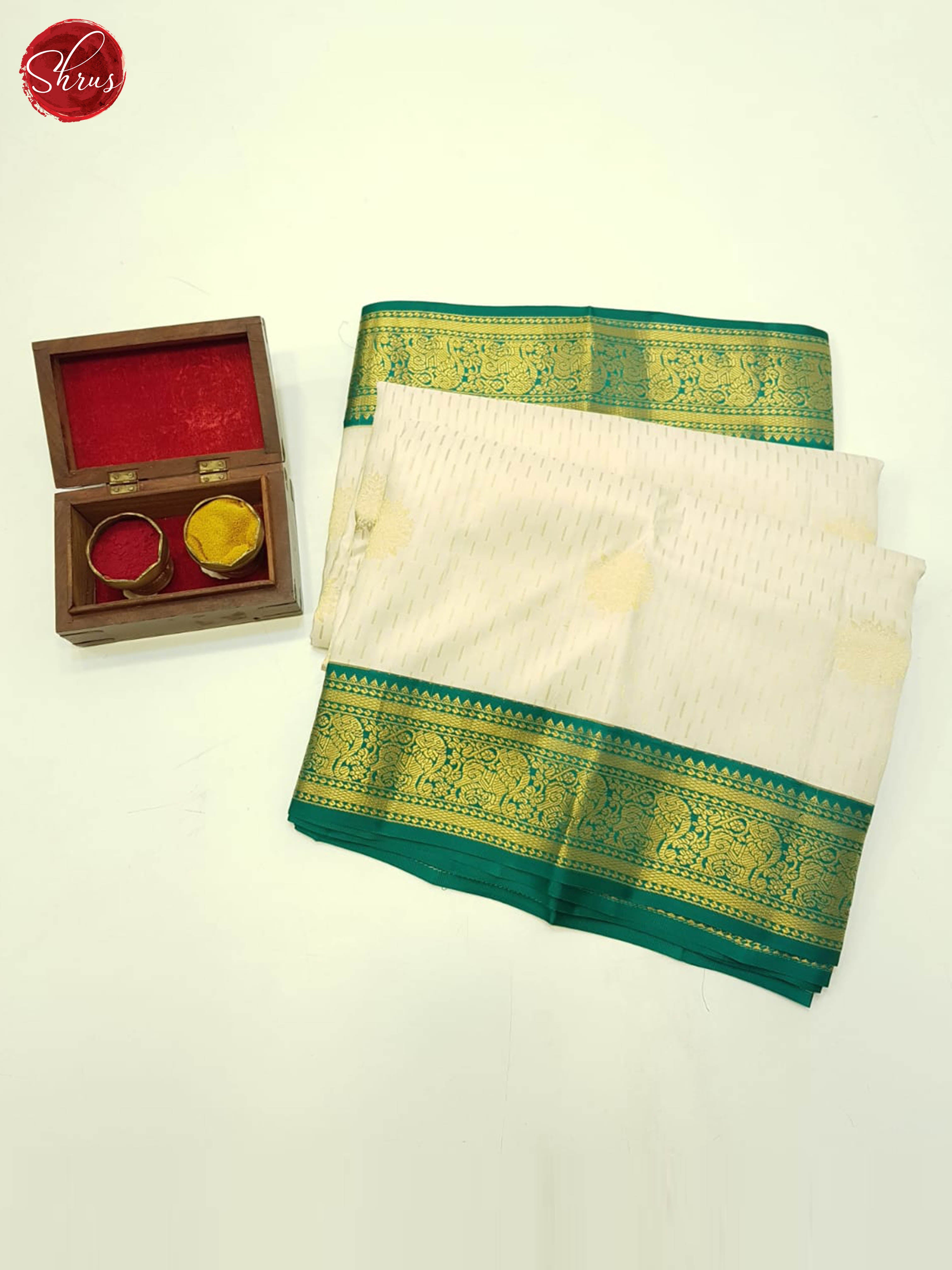 Cream And Green - Kanchipuram silk Saree - Shop on ShrusEternity.com