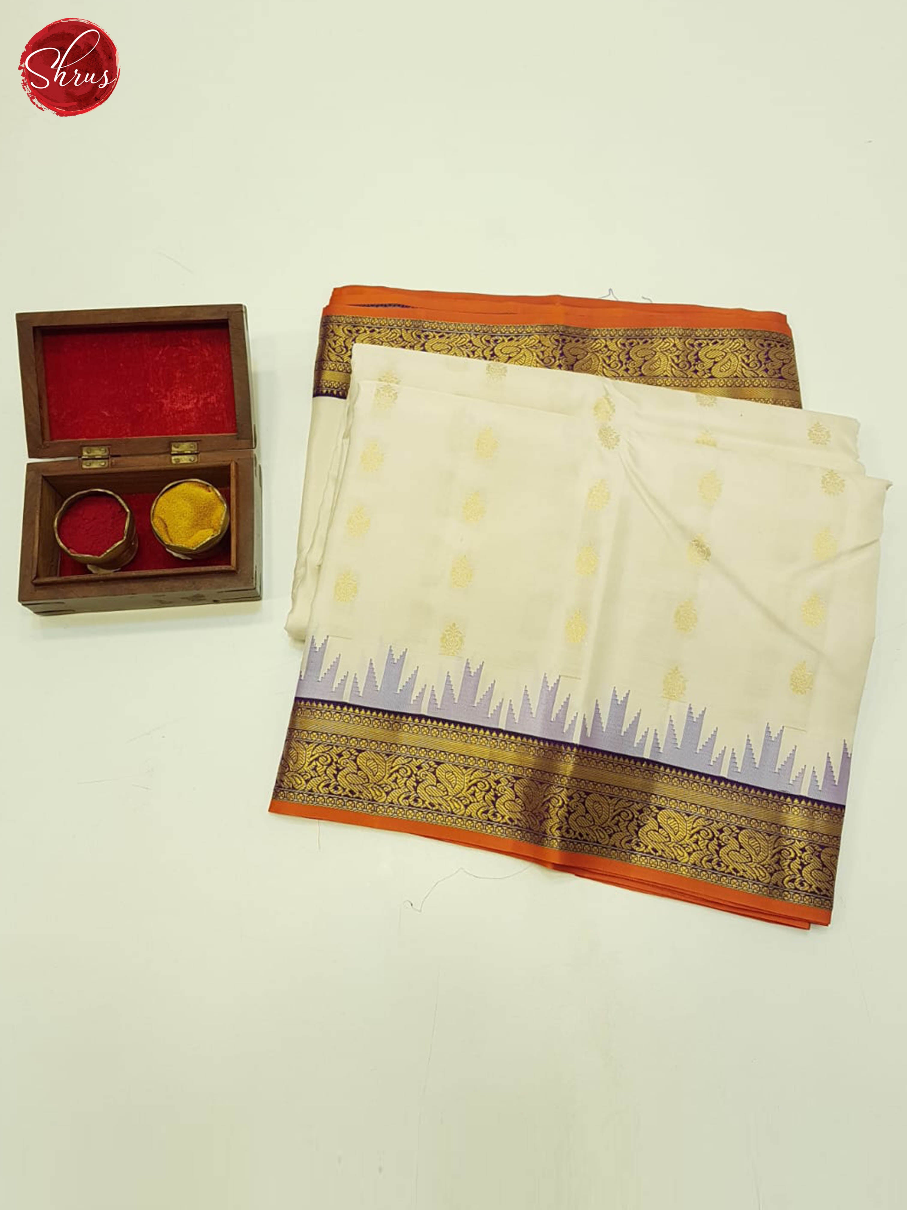 Cream And Eggplant - Kanchipuram silk Saree - Shop on ShrusEternity.com