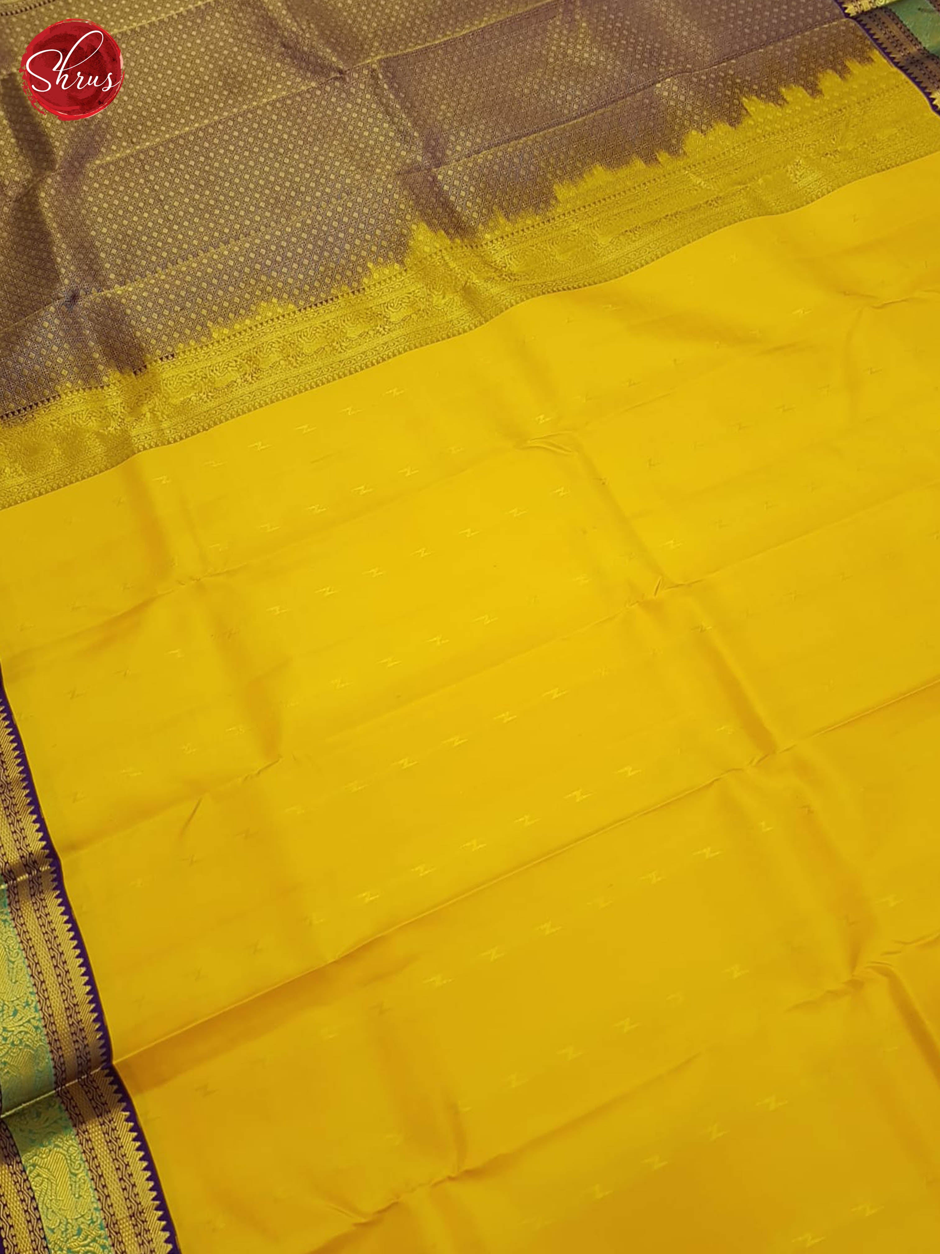 Mustard And Purpule - Kanchipuram silk Saree - Shop on ShrusEternity.com