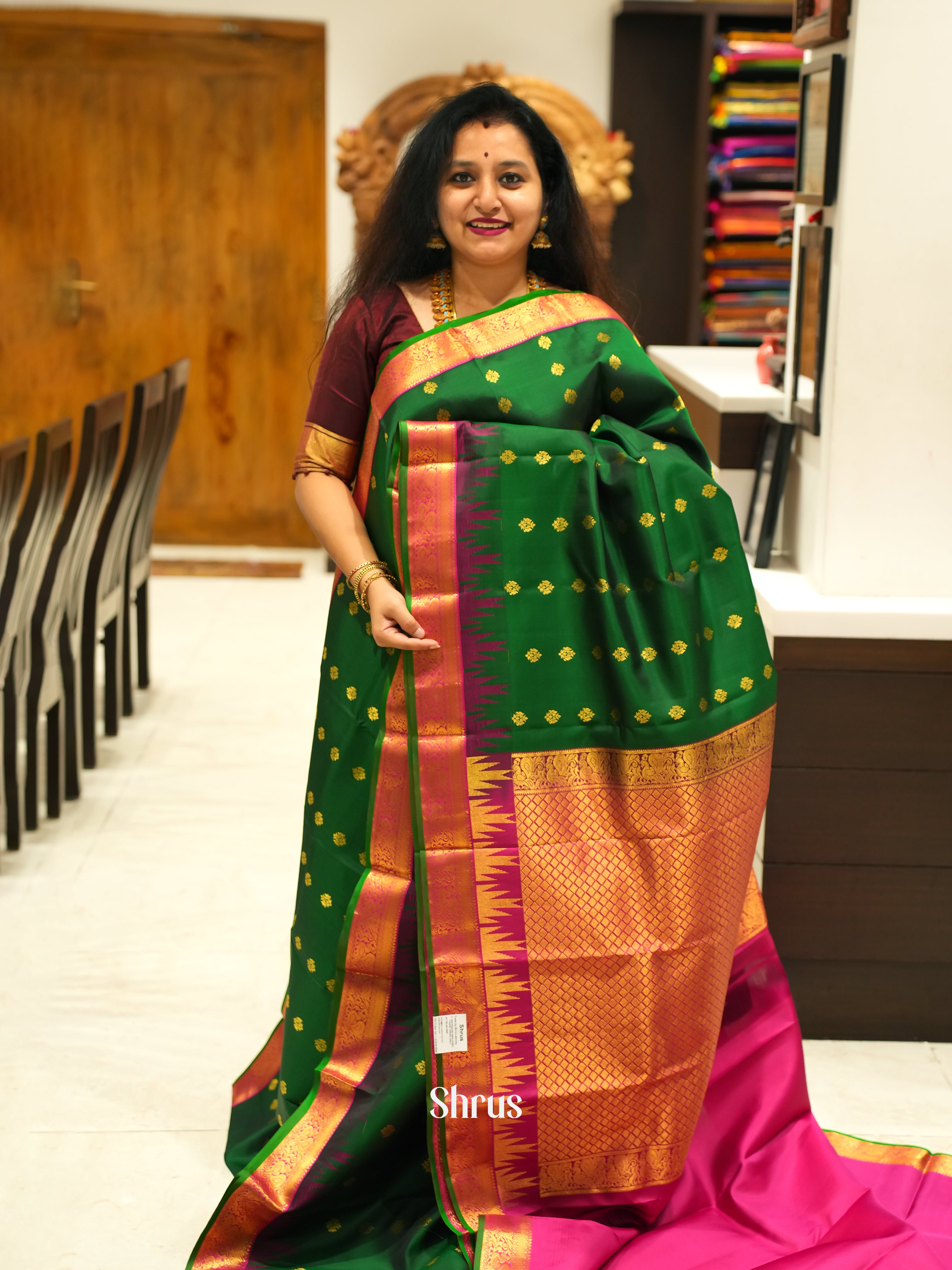 Green And Pink- Korvai Kanchipuram Silk Saree