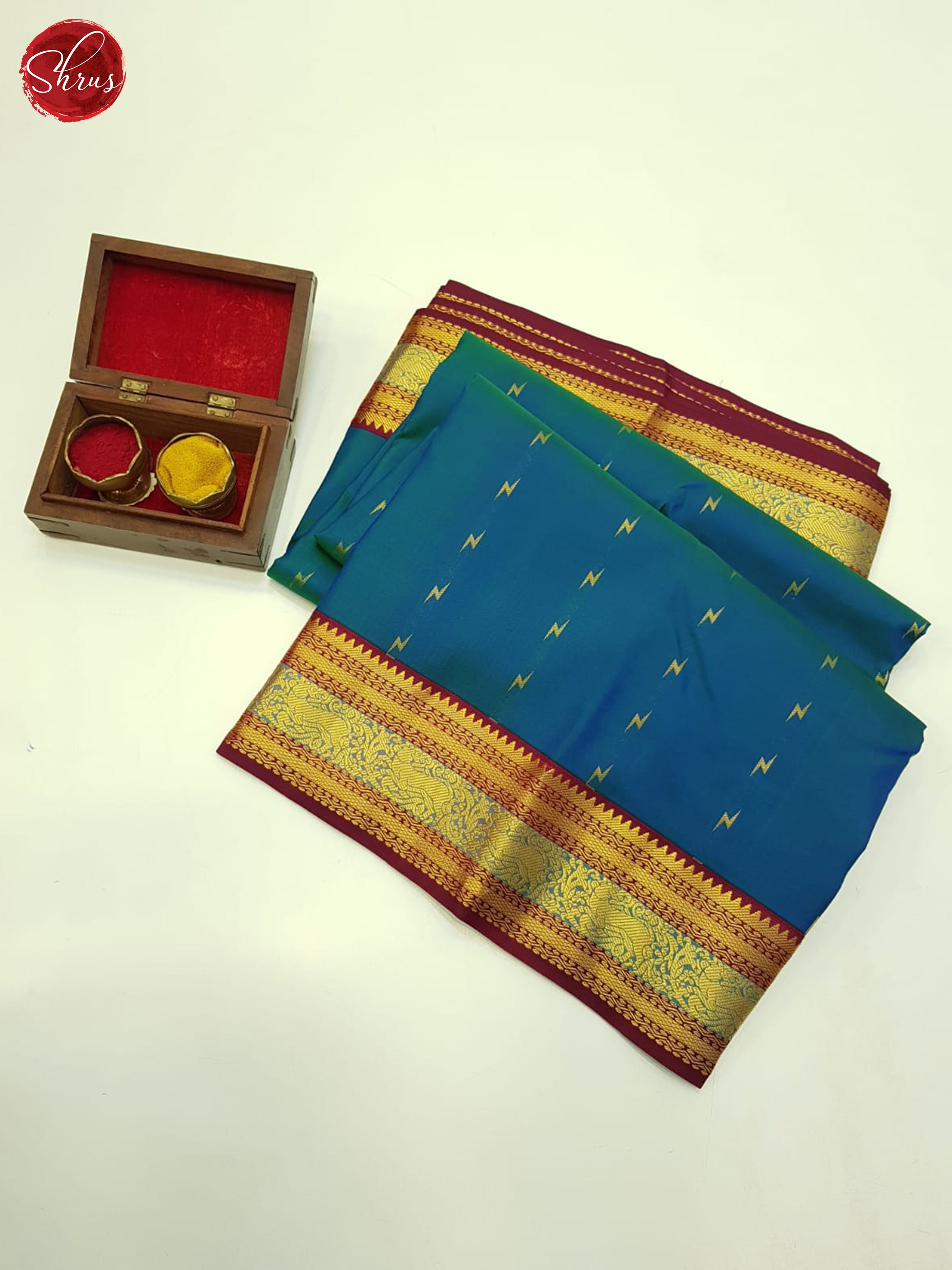 Blue And Marron - Kanchipuram silk Saree - Shop on ShrusEternity.com