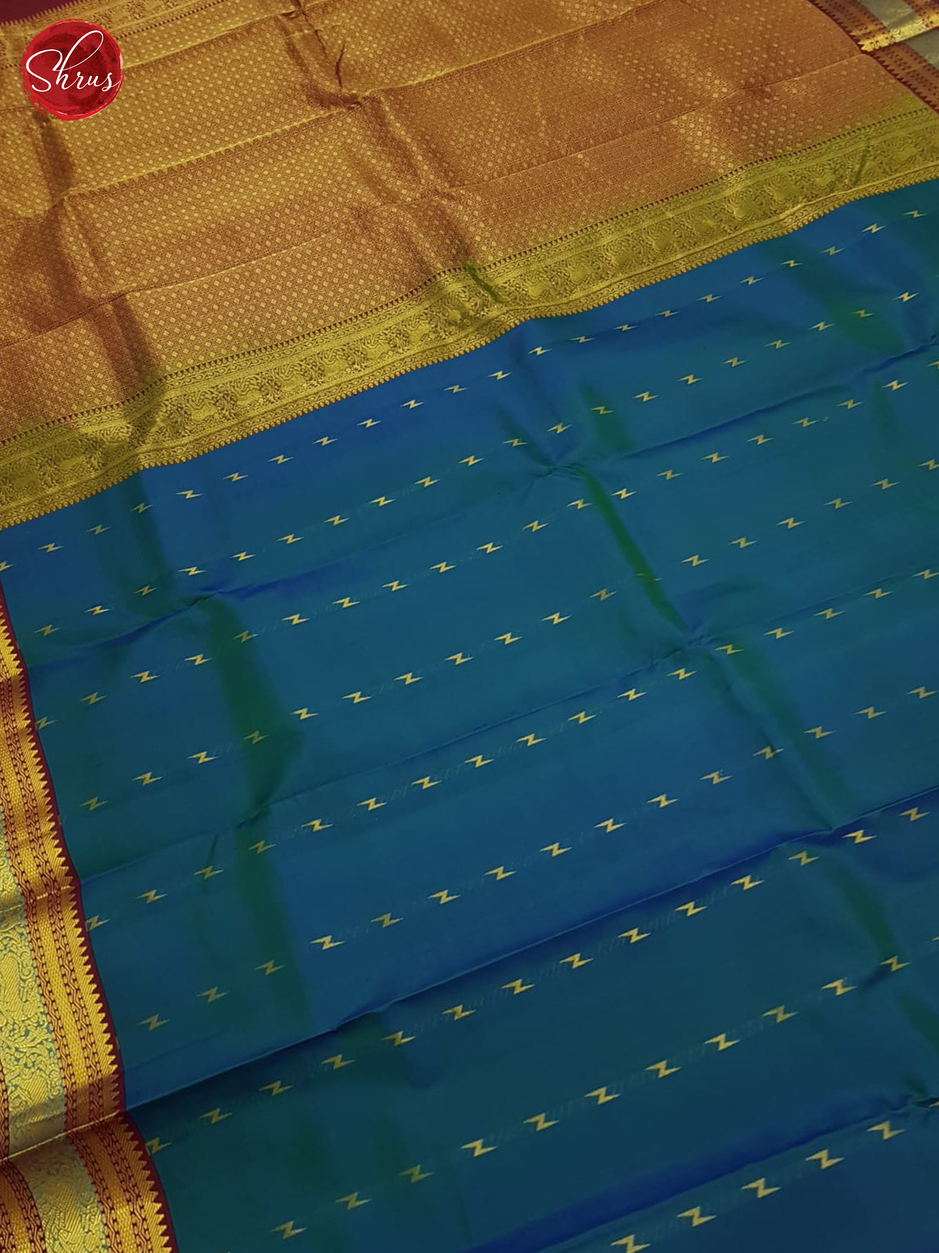Blue And Marron - Kanchipuram silk Saree - Shop on ShrusEternity.com