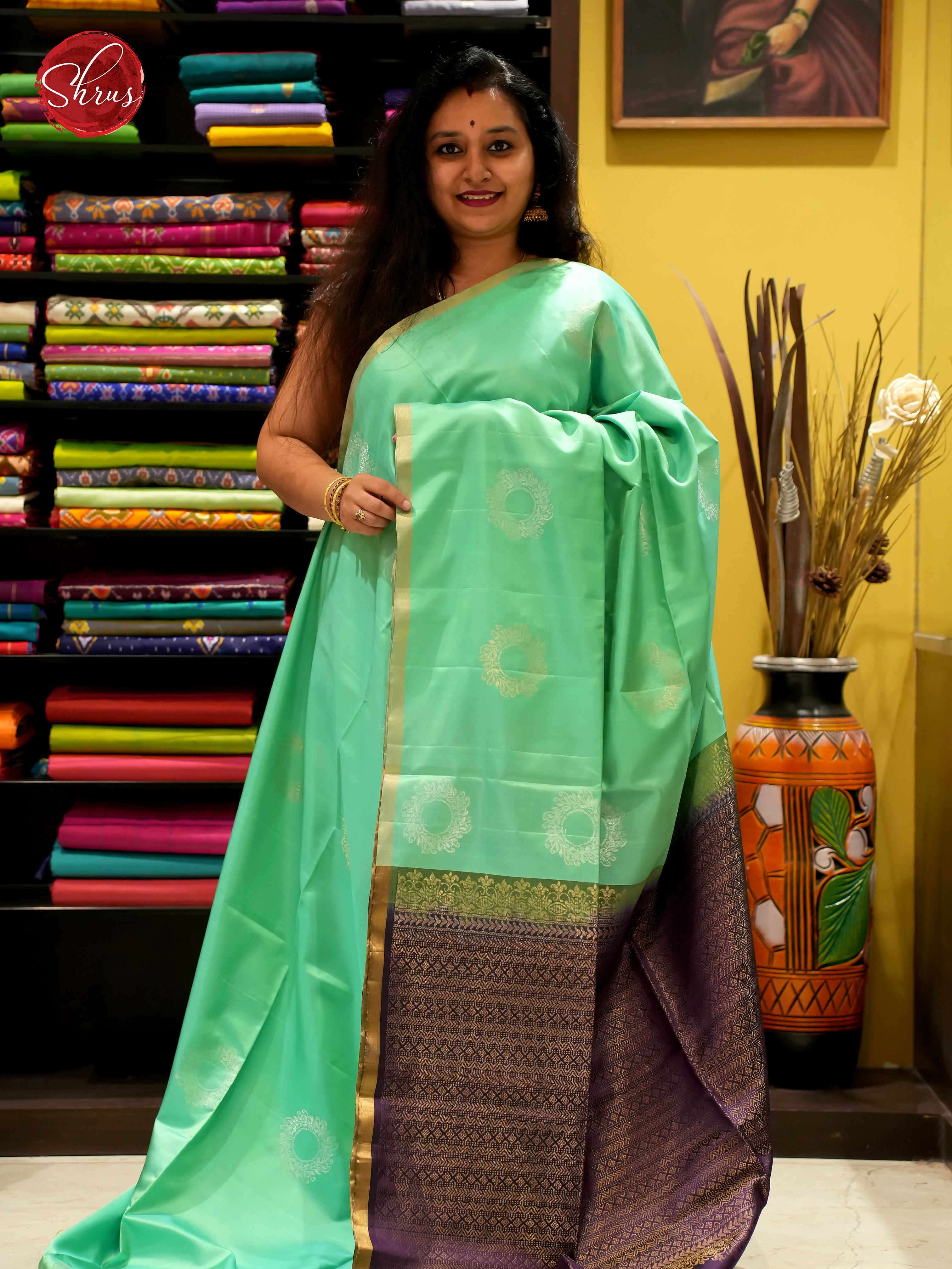 Green And Purple- Soft Silk Saree - Shop on ShrusEternity.com