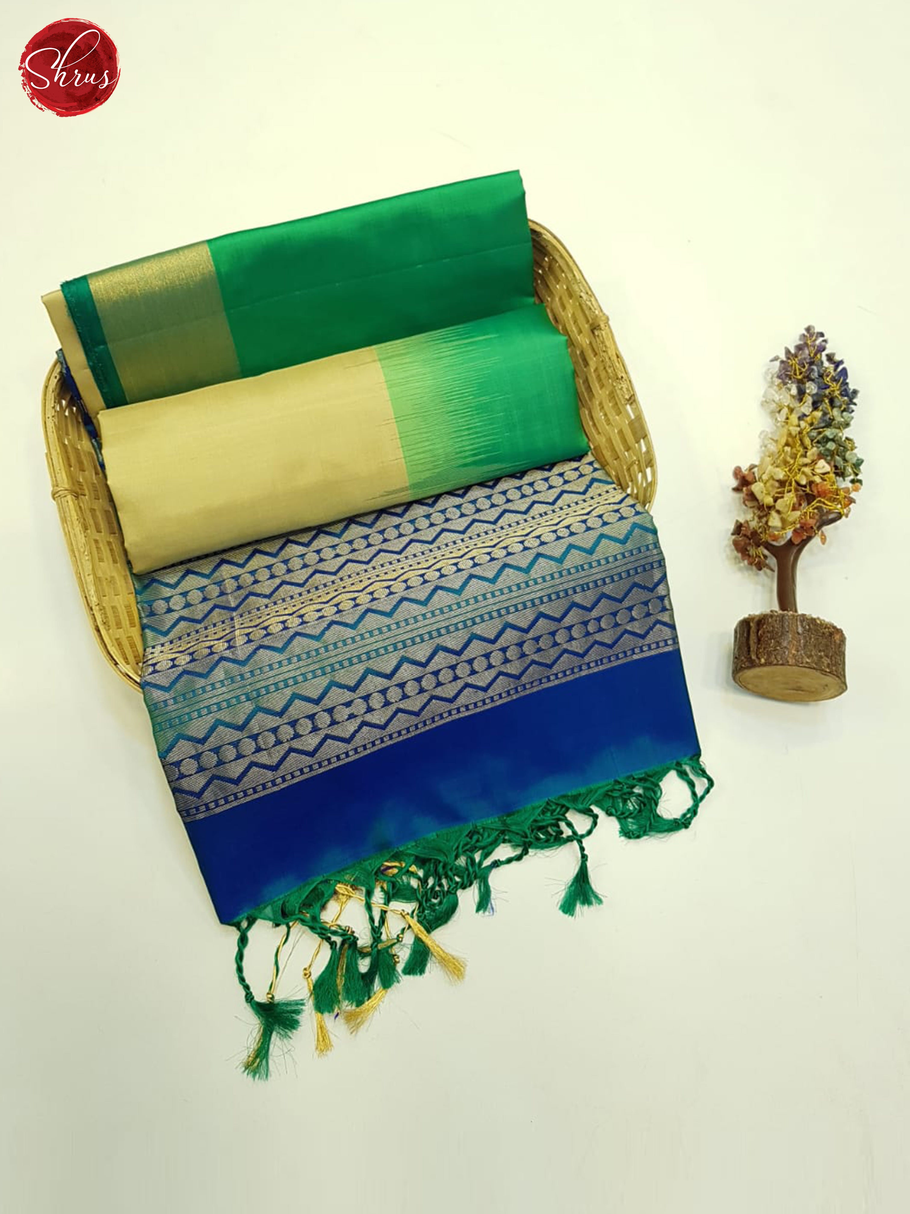 Beige And Blue- soft silk saree - Shop on ShrusEternity.com