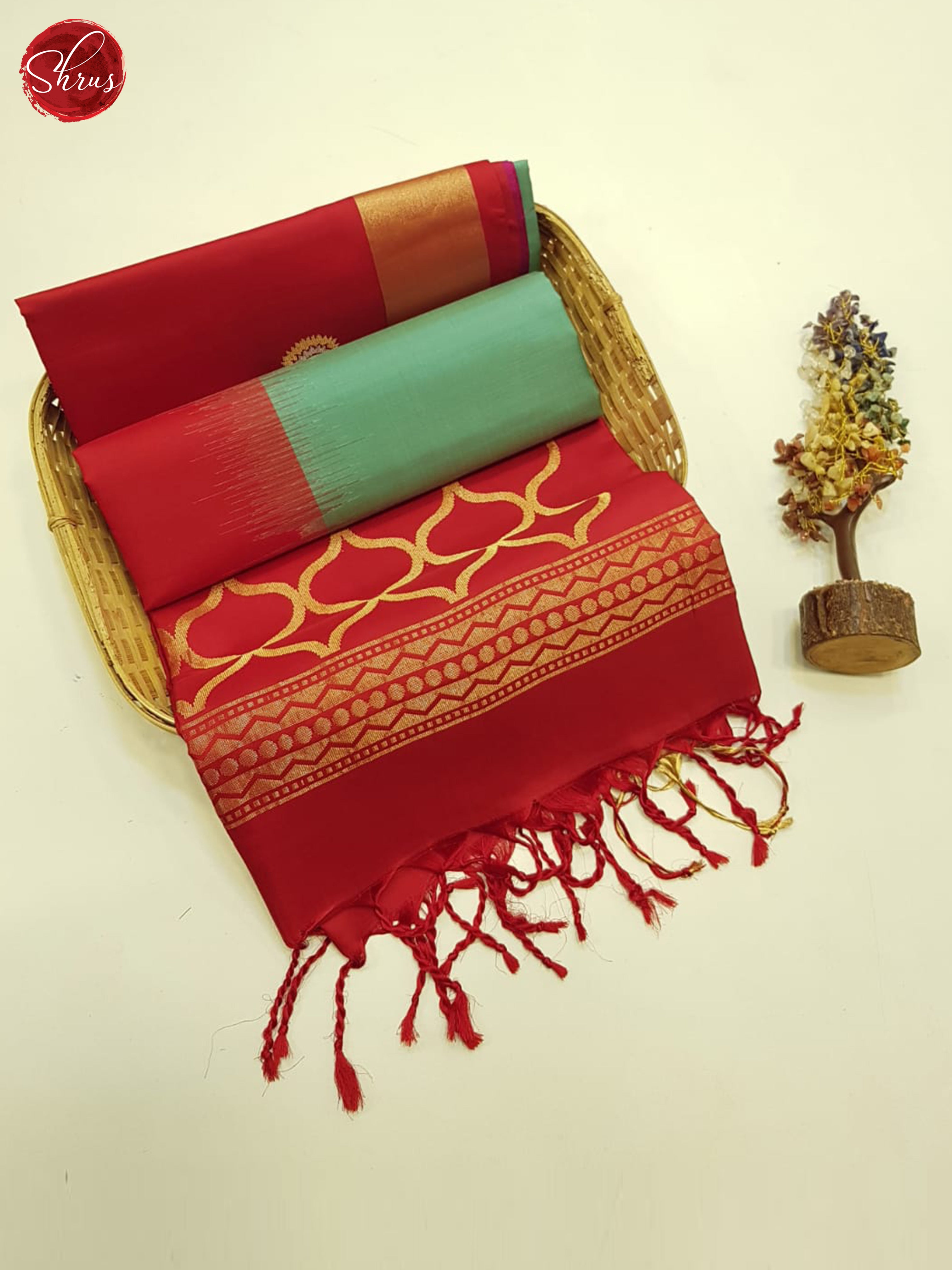 Green , Pink , Red - Soft Silk Saree - Shop on ShrusEternity.com