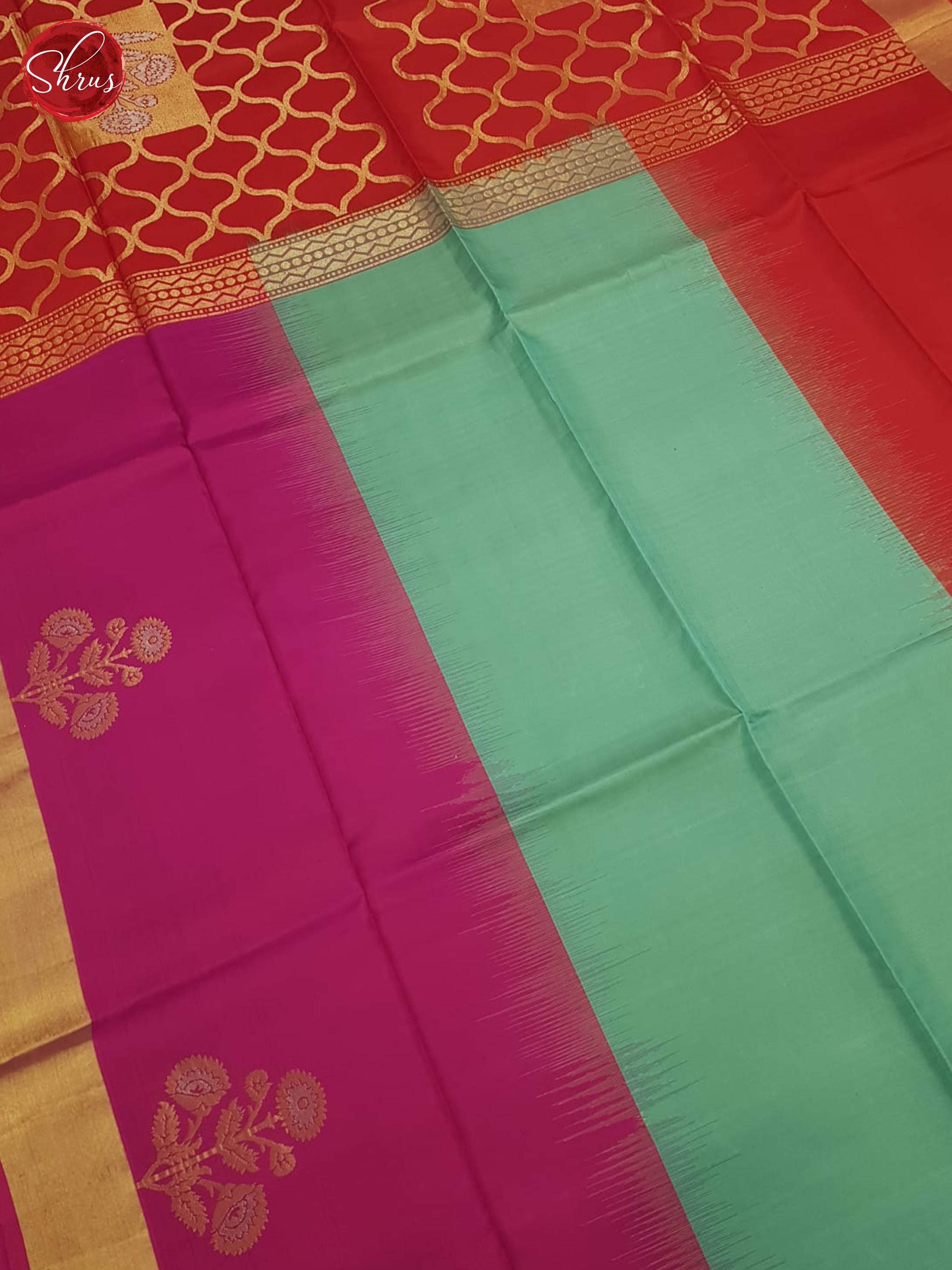 Green , Pink , Red - Soft Silk Saree - Shop on ShrusEternity.com