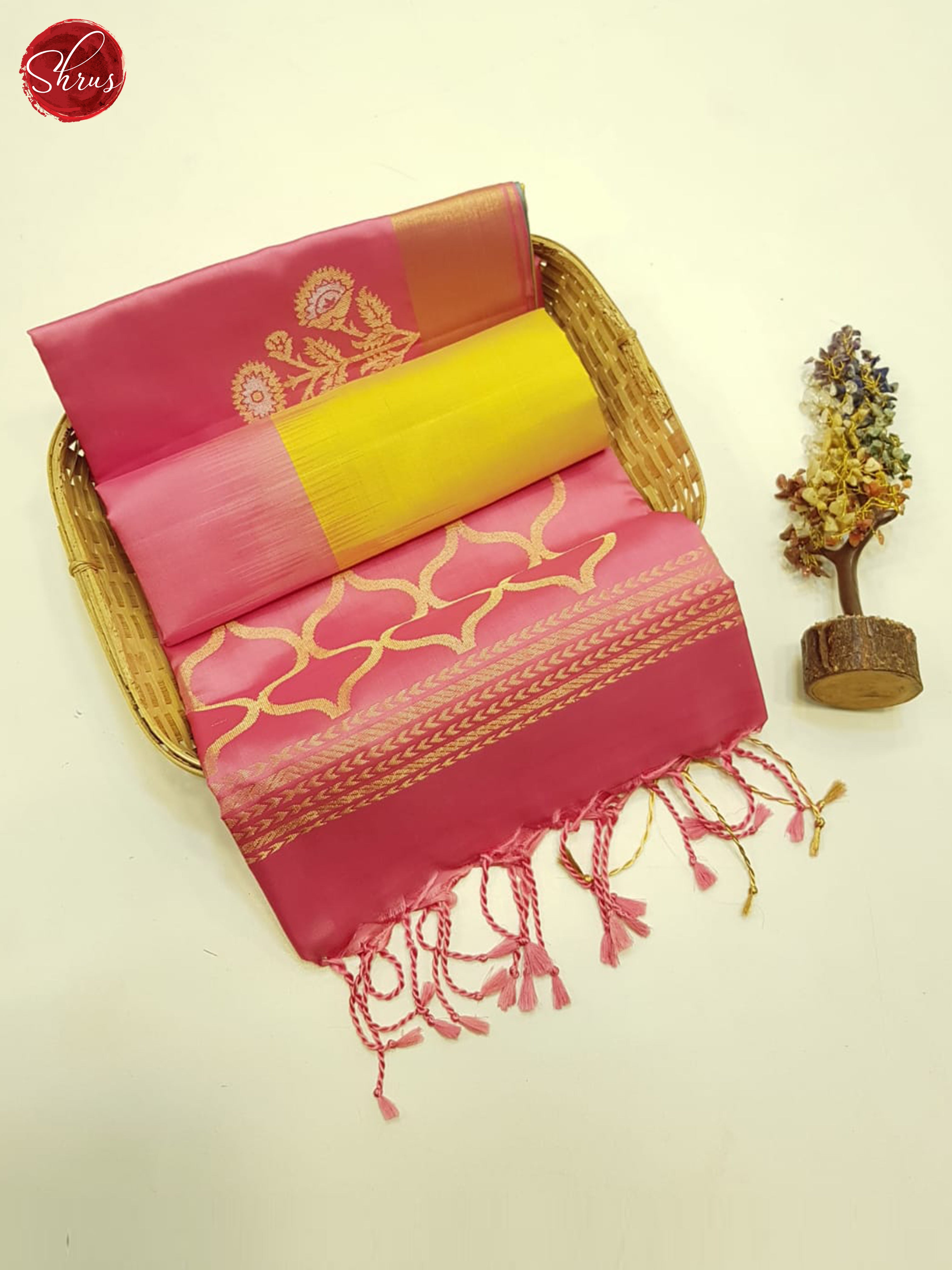 Yellow, Pink & Grey - Soft Silk Saree - Shop on ShrusEternity.com