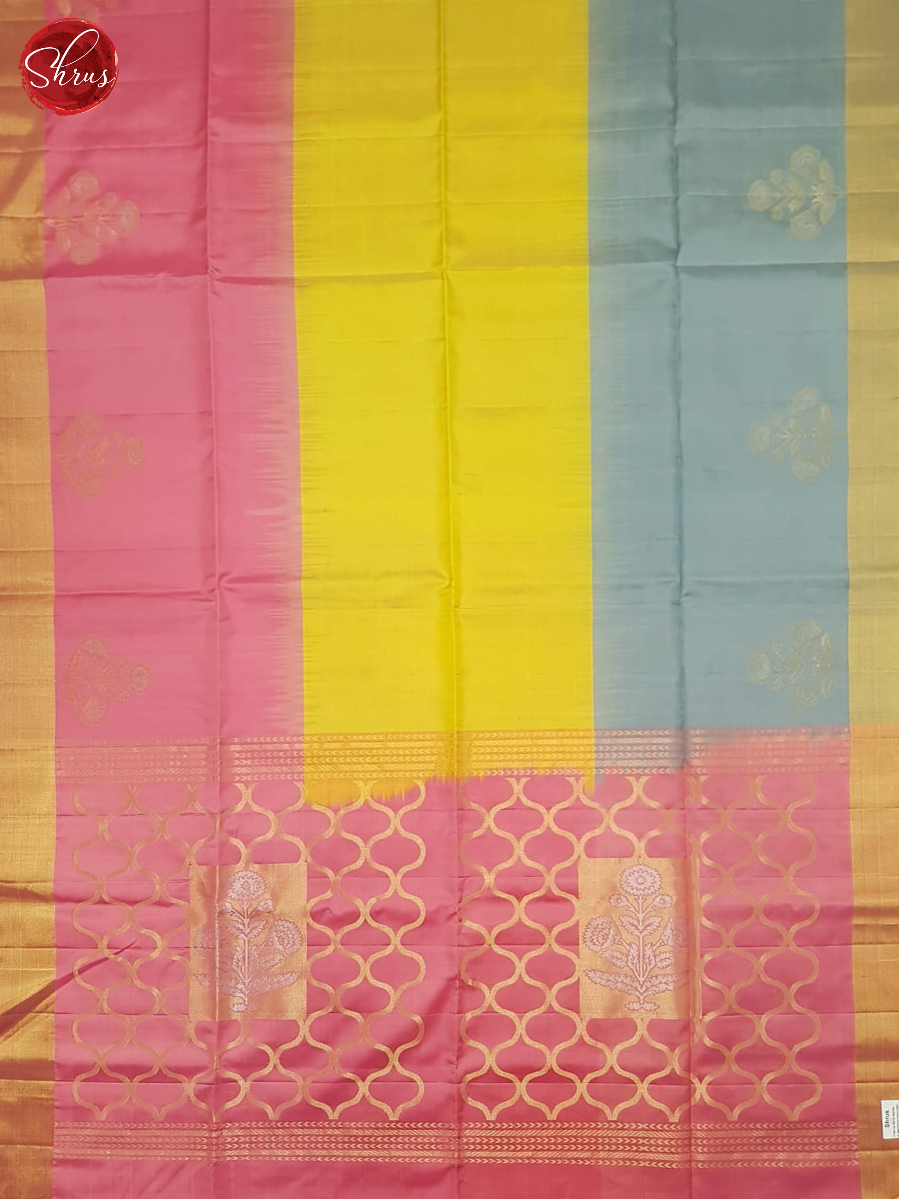 Yellow, Pink & Grey - Soft Silk Saree - Shop on ShrusEternity.com