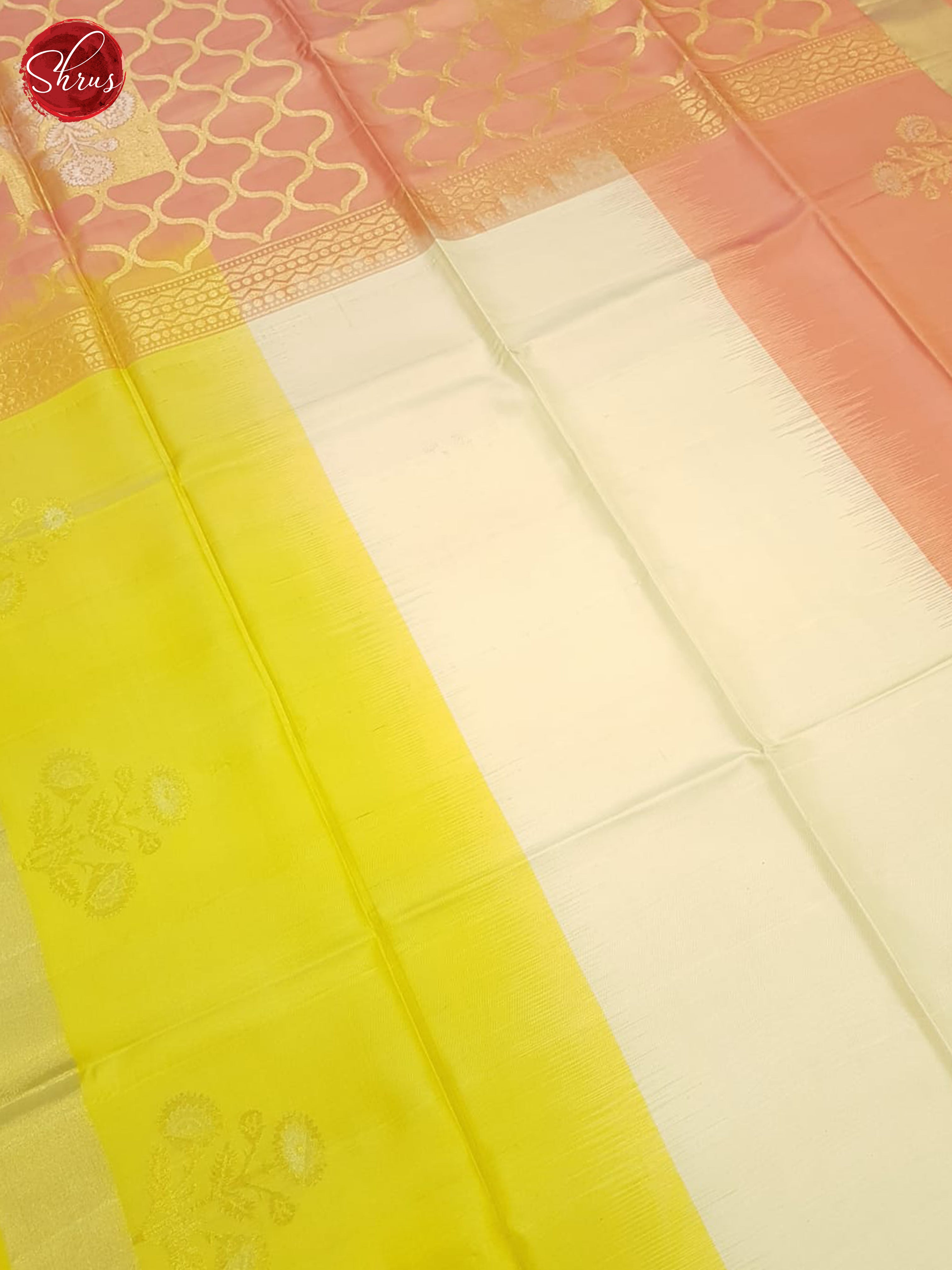 Cream , Green & Peach - Soft Silk Saree - Shop on ShrusEternity.com