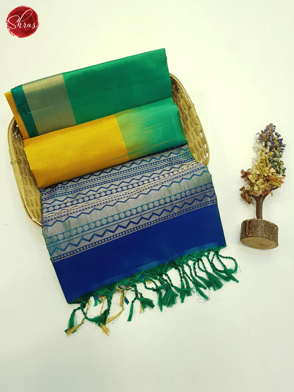 Yellow , Green & Blue- Soft Silk Saree - Shop on ShrusEternity.com