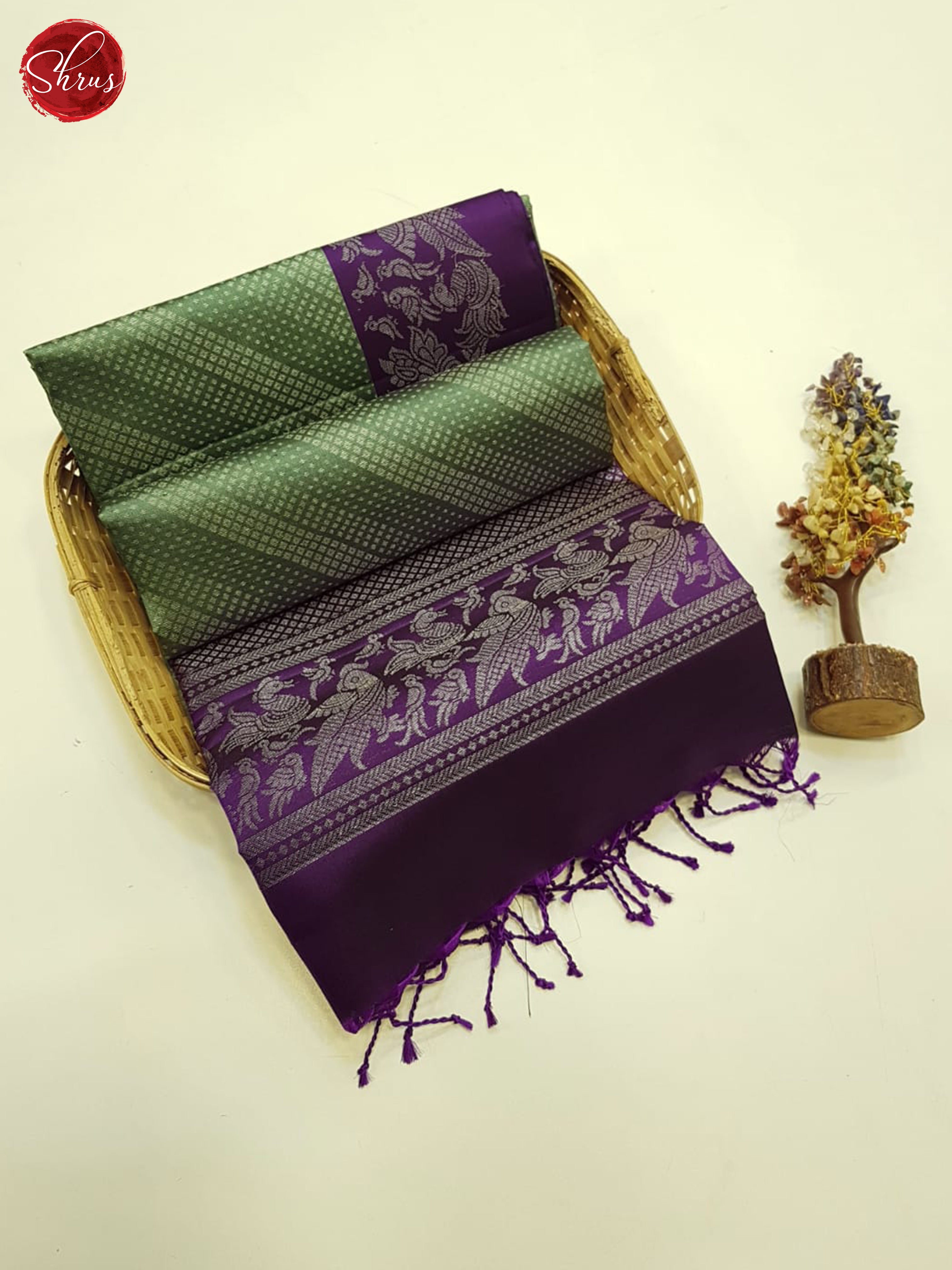 Green & Egg plant- Soft Silk Saree - Shop on ShrusEternity.com