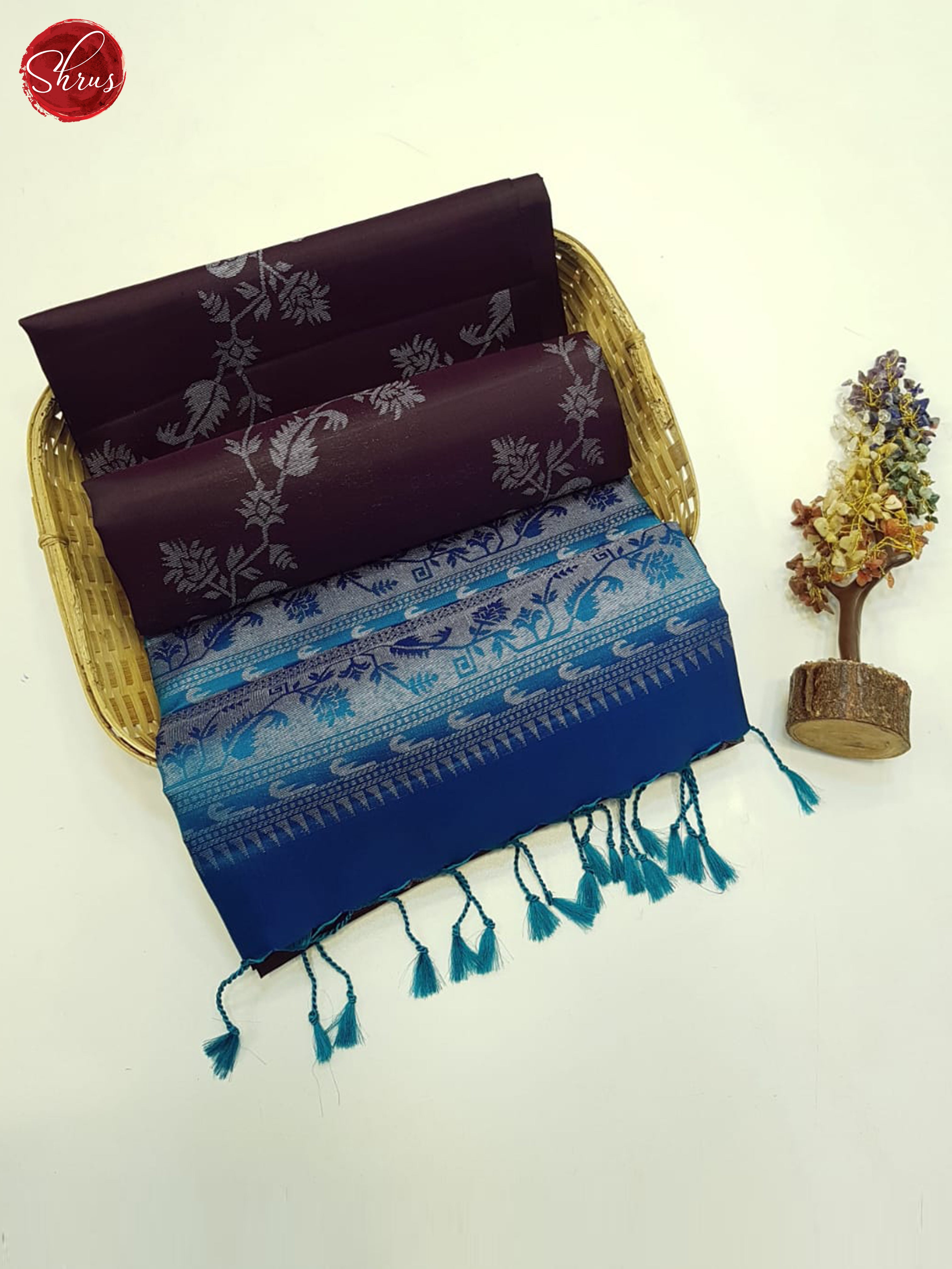 Brown & Blue - Soft Silk Saree - Shop on ShrusEternity.com