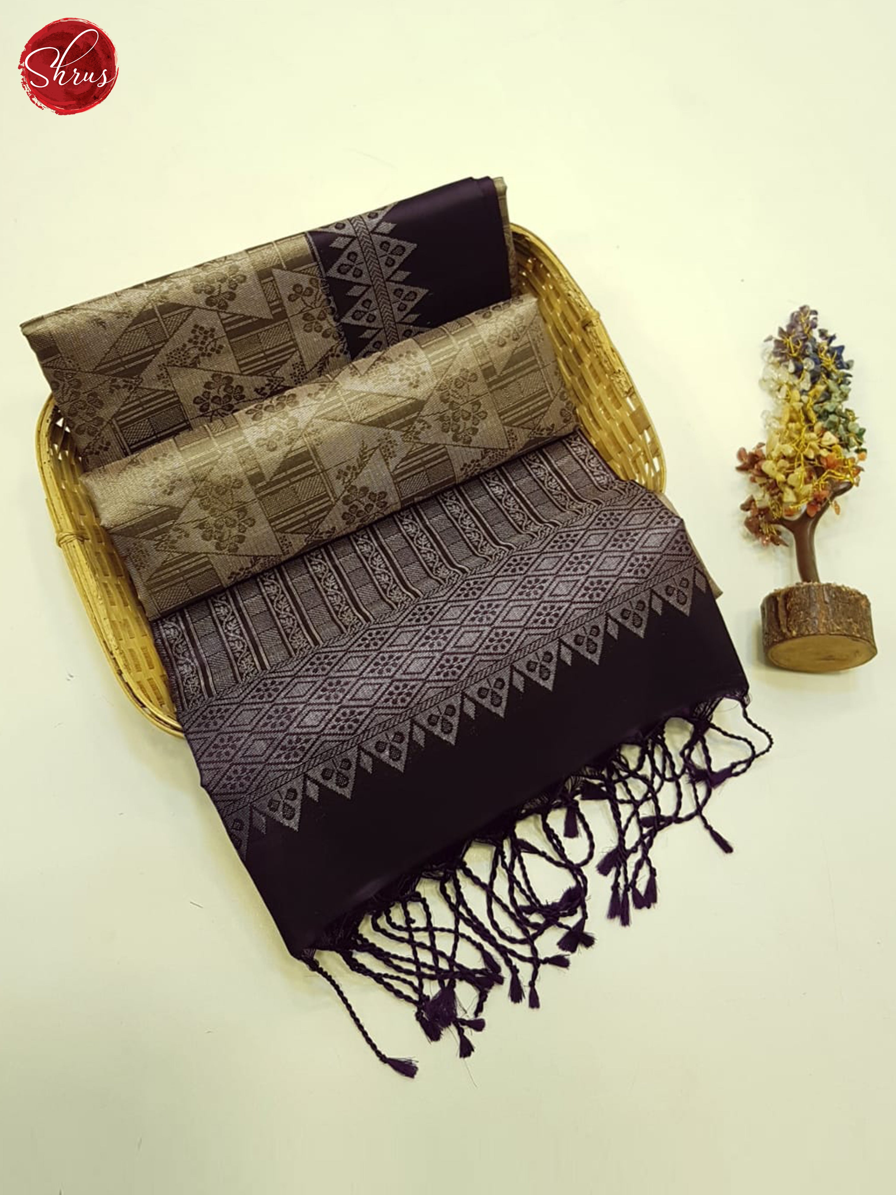 Gold  & Brown - Soft Silk Saree - Shop on ShrusEternity.com