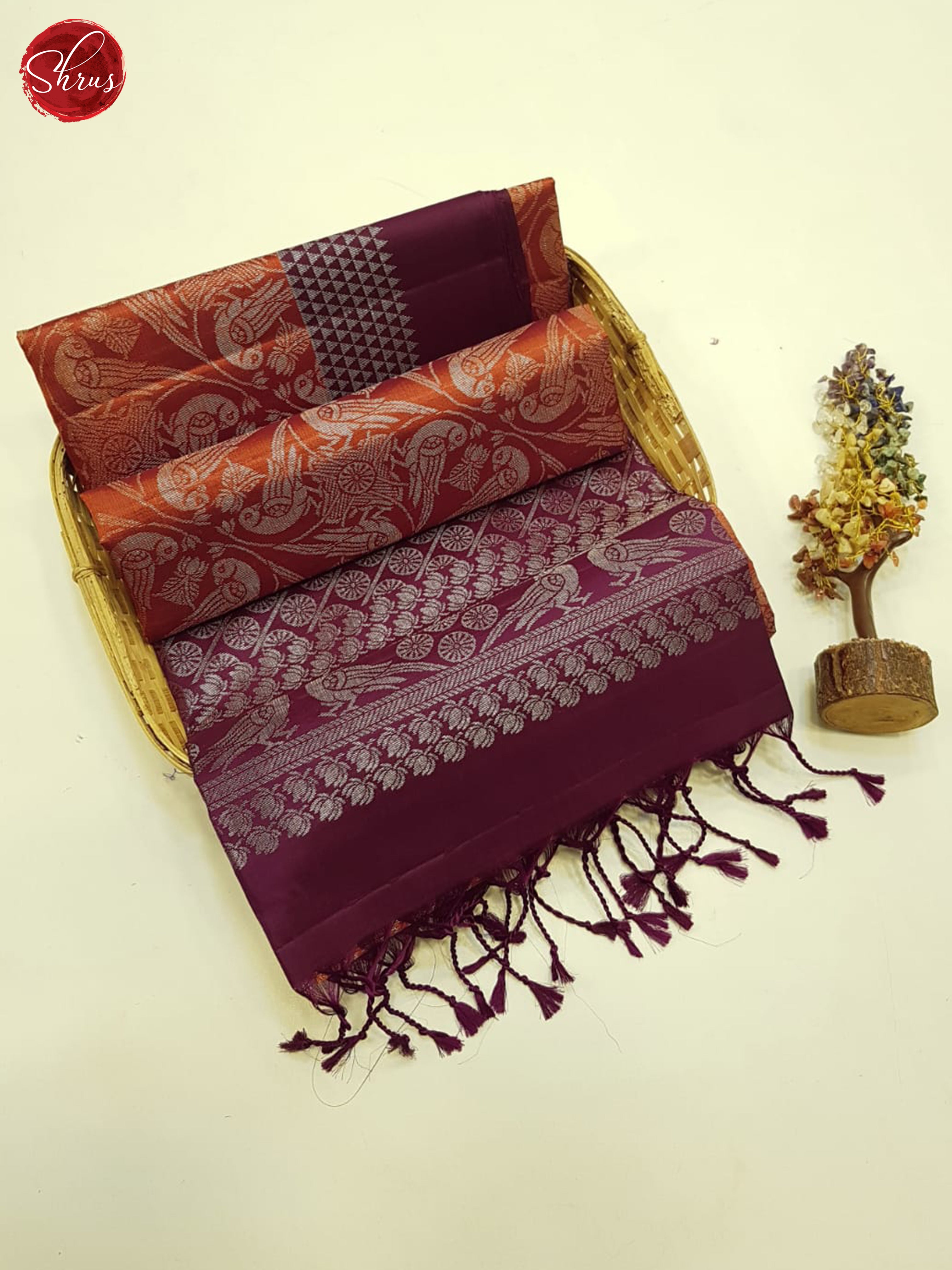 Orange & Wine- Soft Silk Saree - Shop on ShrusEternity.com